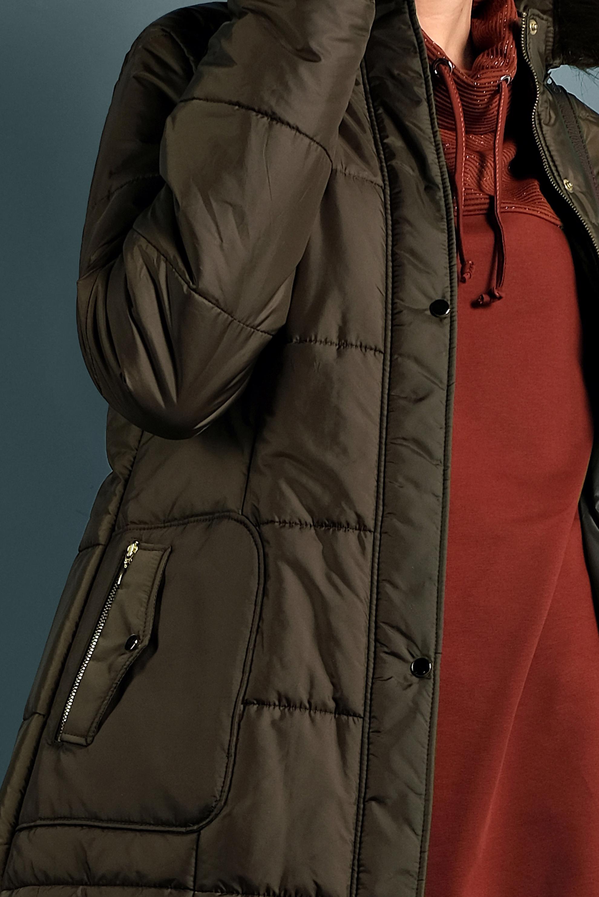 Tesettür giyim HAKİ KAPÜŞONLU ŞİŞME KABAN 90055