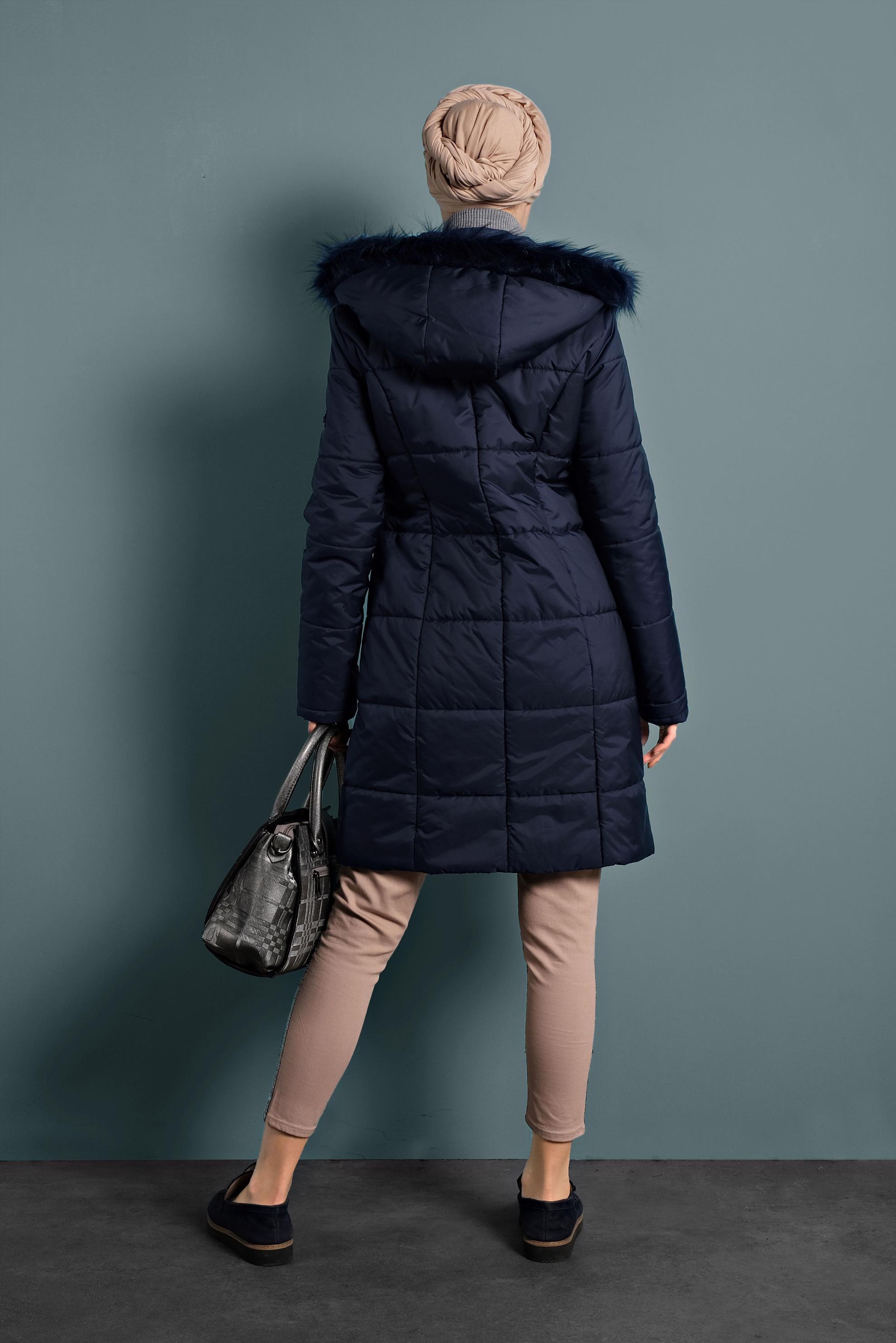 Hijab clothing NAVY BLUE HOODED PUFFER COAT 90055 