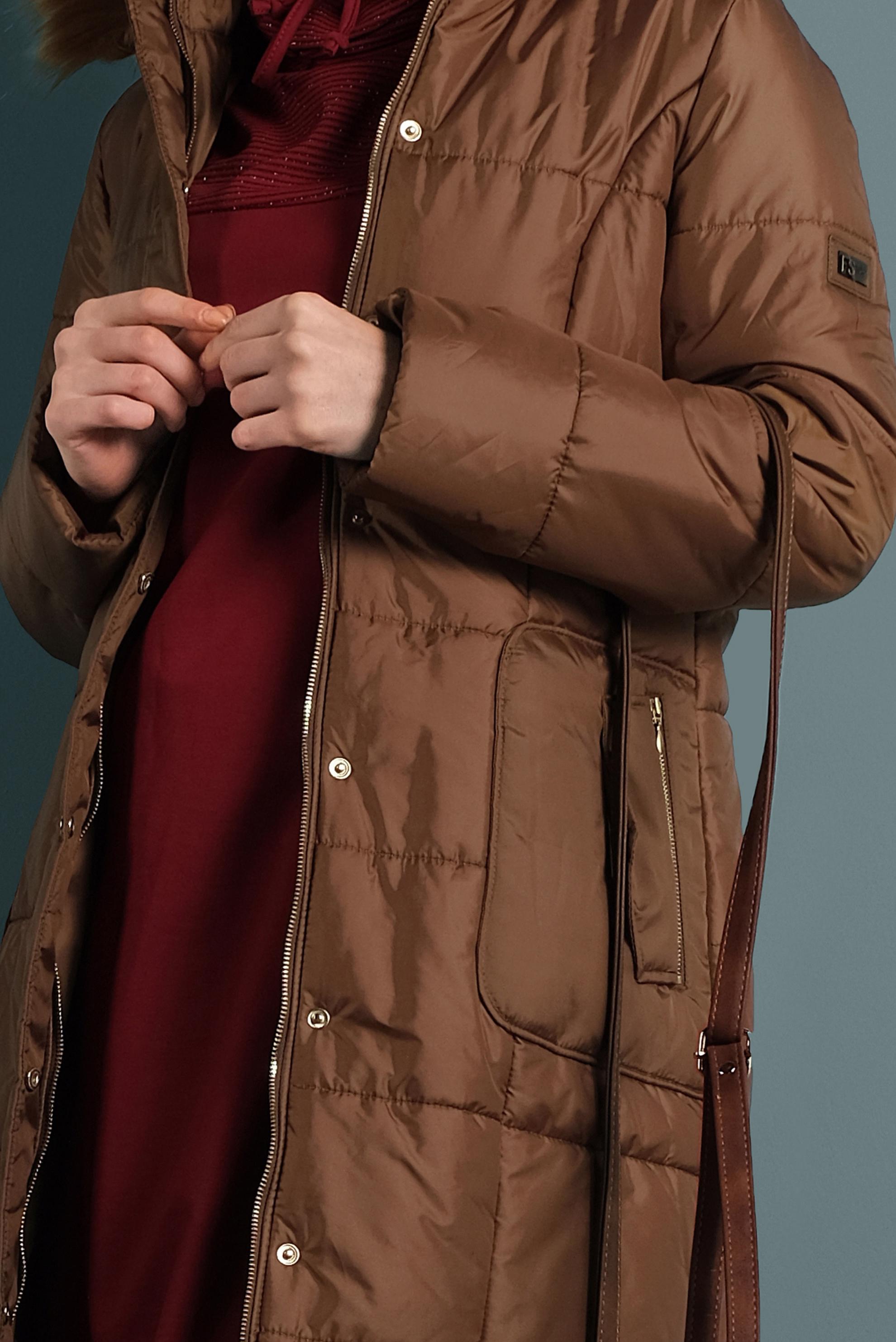 Tesettür giyim TABA KAPÜŞONLU ŞİŞME KABAN 90055