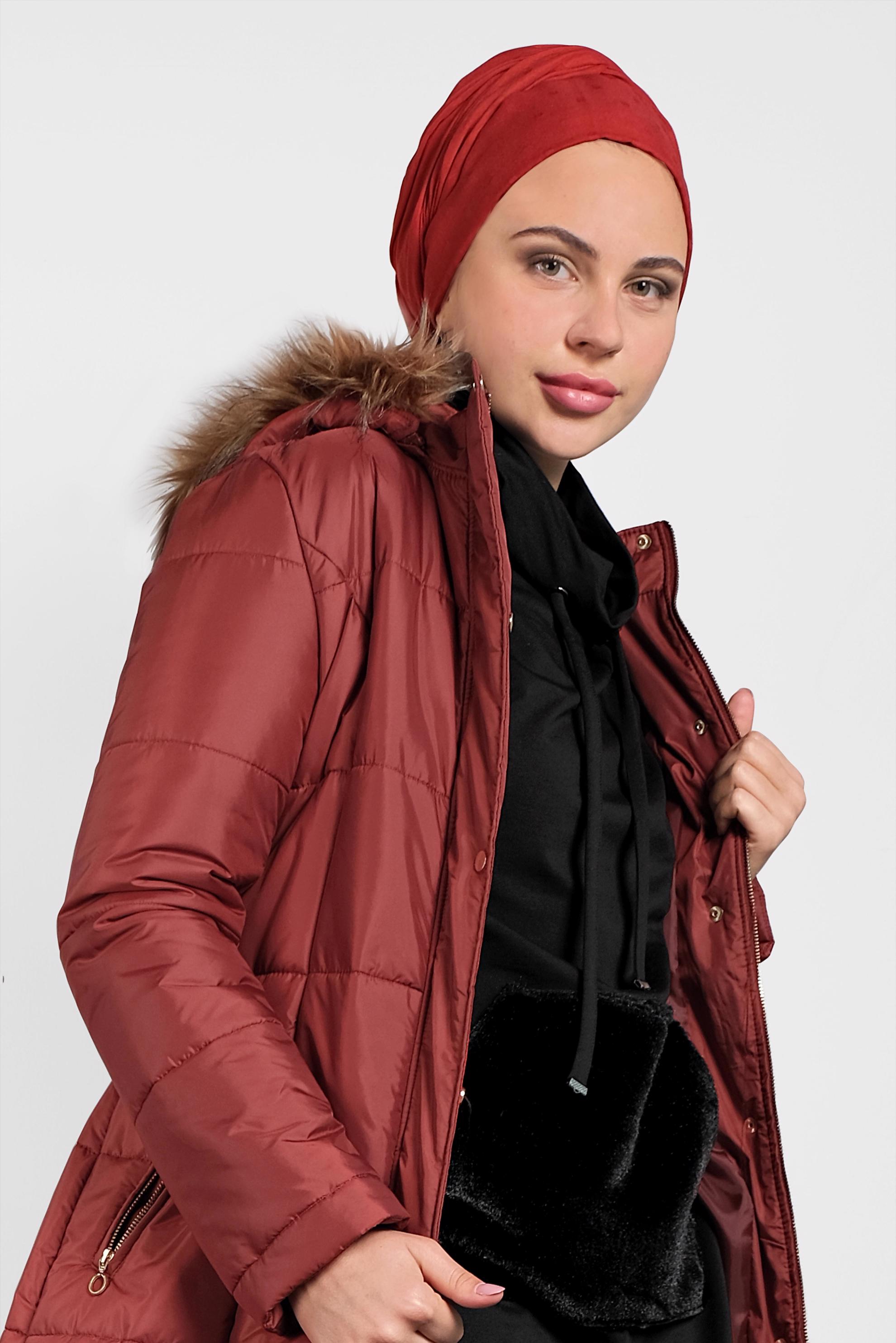 Tesettür giyim TURUNCU YANLARI ÇITÇITLI KAPİTONE KABAN 90056 