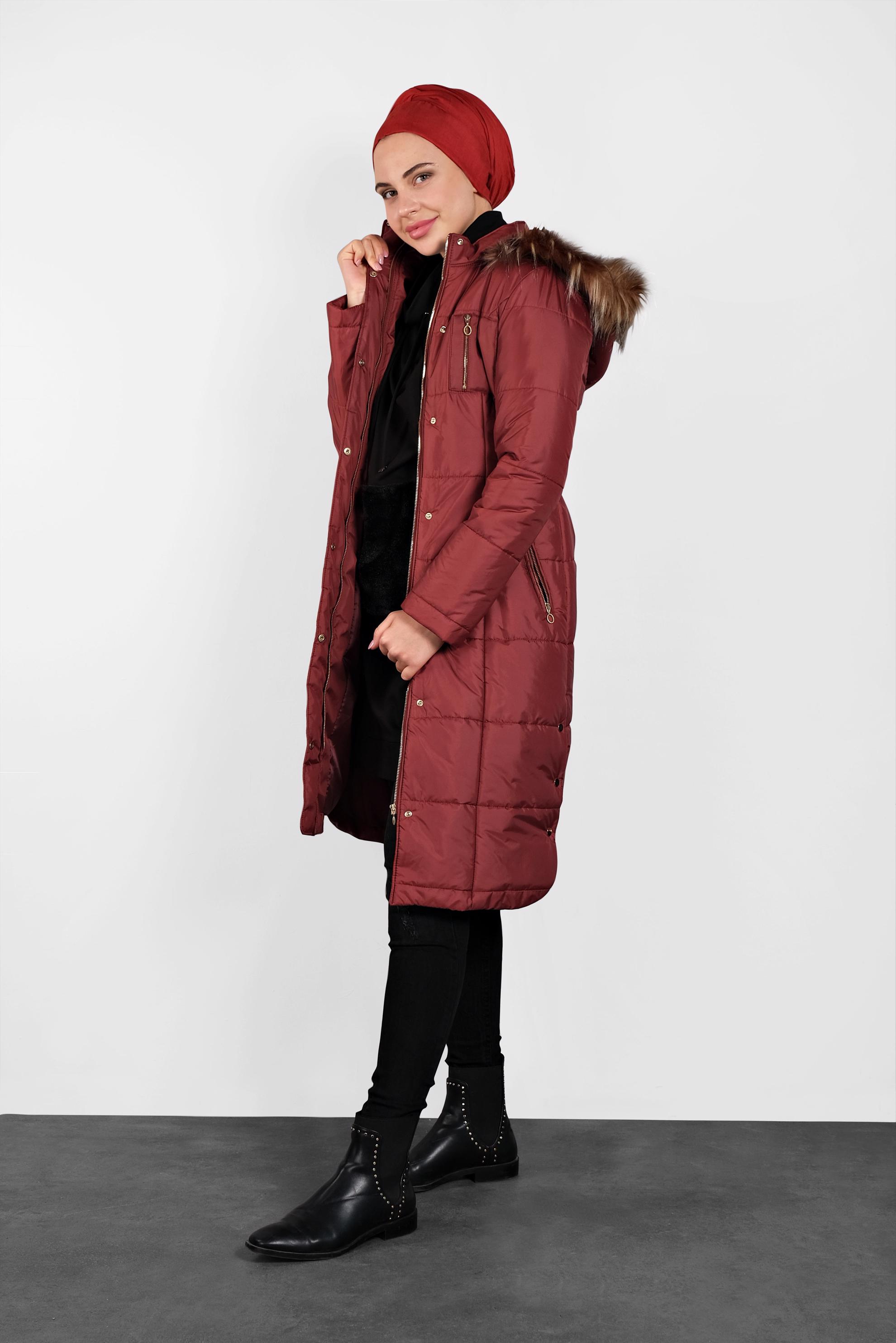 Tesettür giyim TURUNCU YANLARI ÇITÇITLI KAPİTONE KABAN 90056 