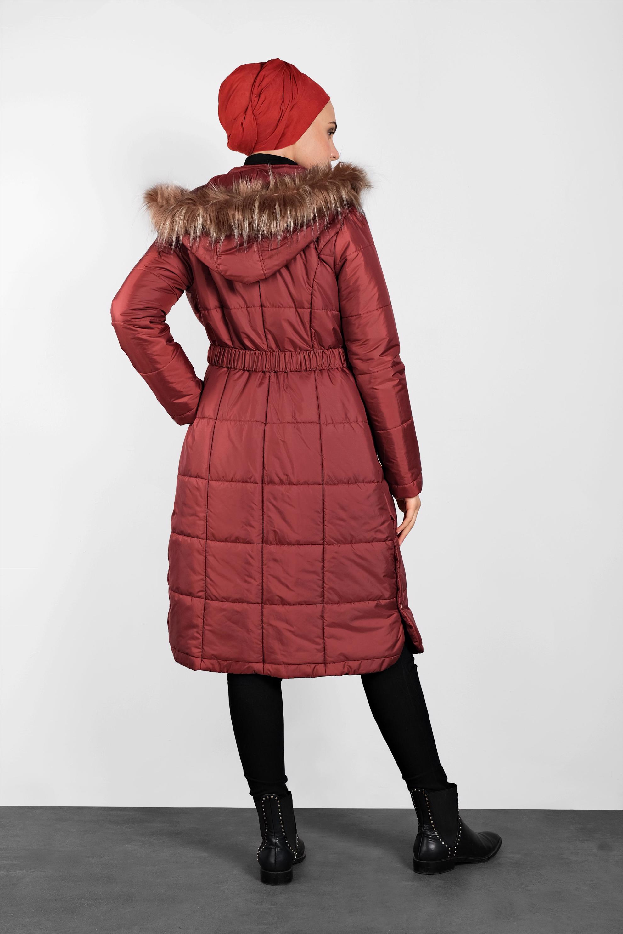 Tesettür giyim TURUNCU YANLARI ÇITÇITLI KAPİTONE KABAN 90056 