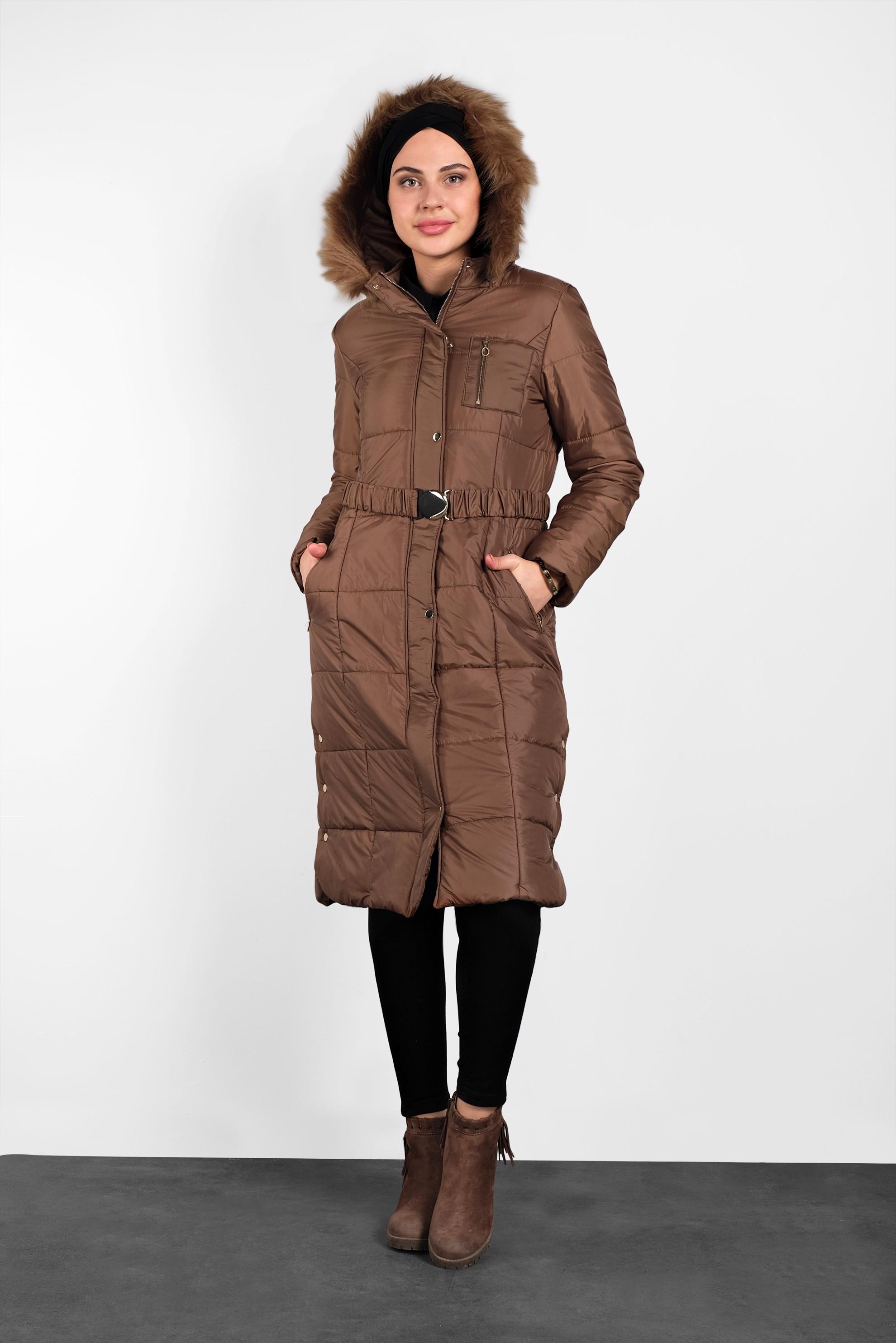 Tesettür giyim TABA YANLARI ÇITÇITLI KAPİTONE KABAN 90056 