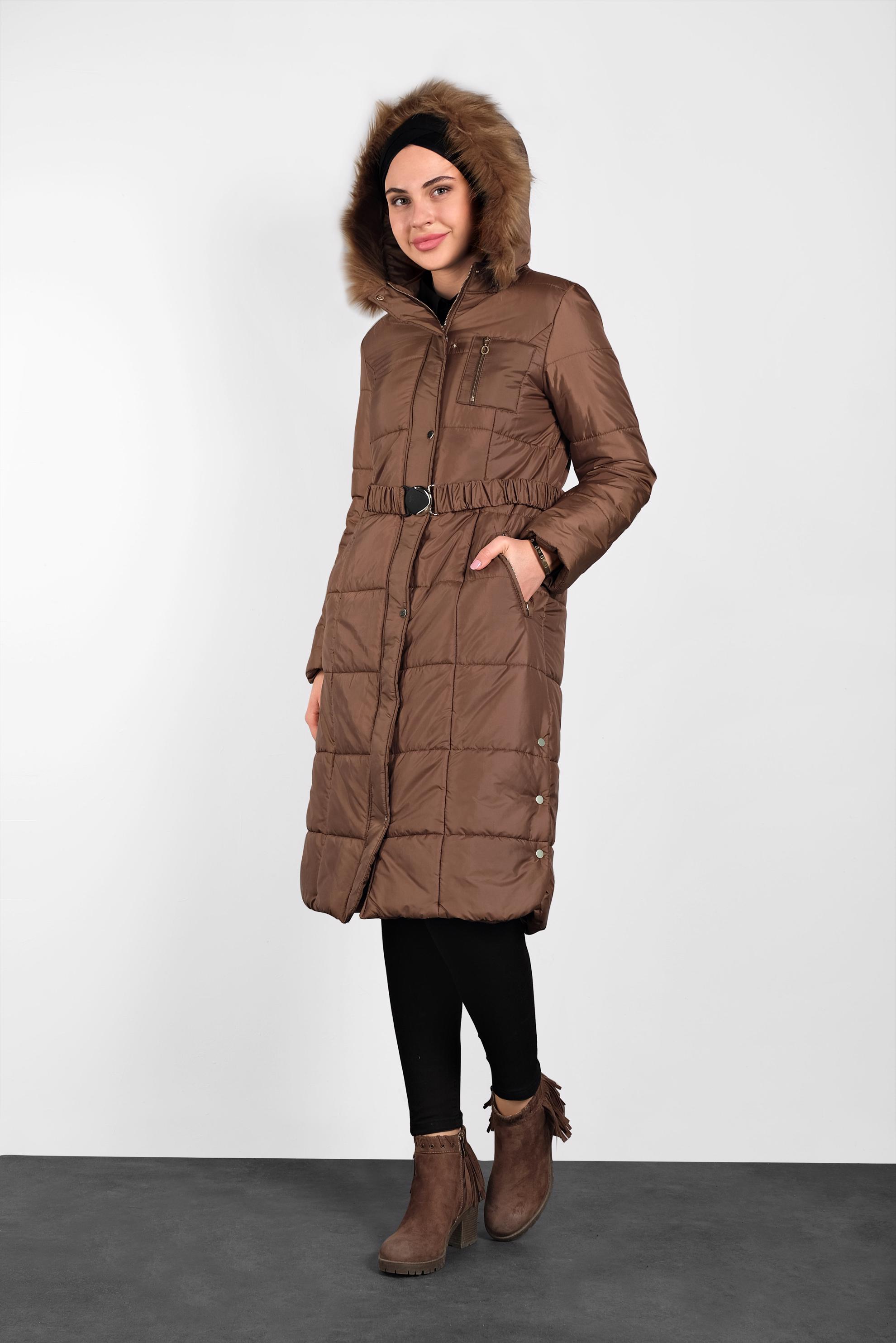 Tesettür giyim TABA YANLARI ÇITÇITLI KAPİTONE KABAN 90056 