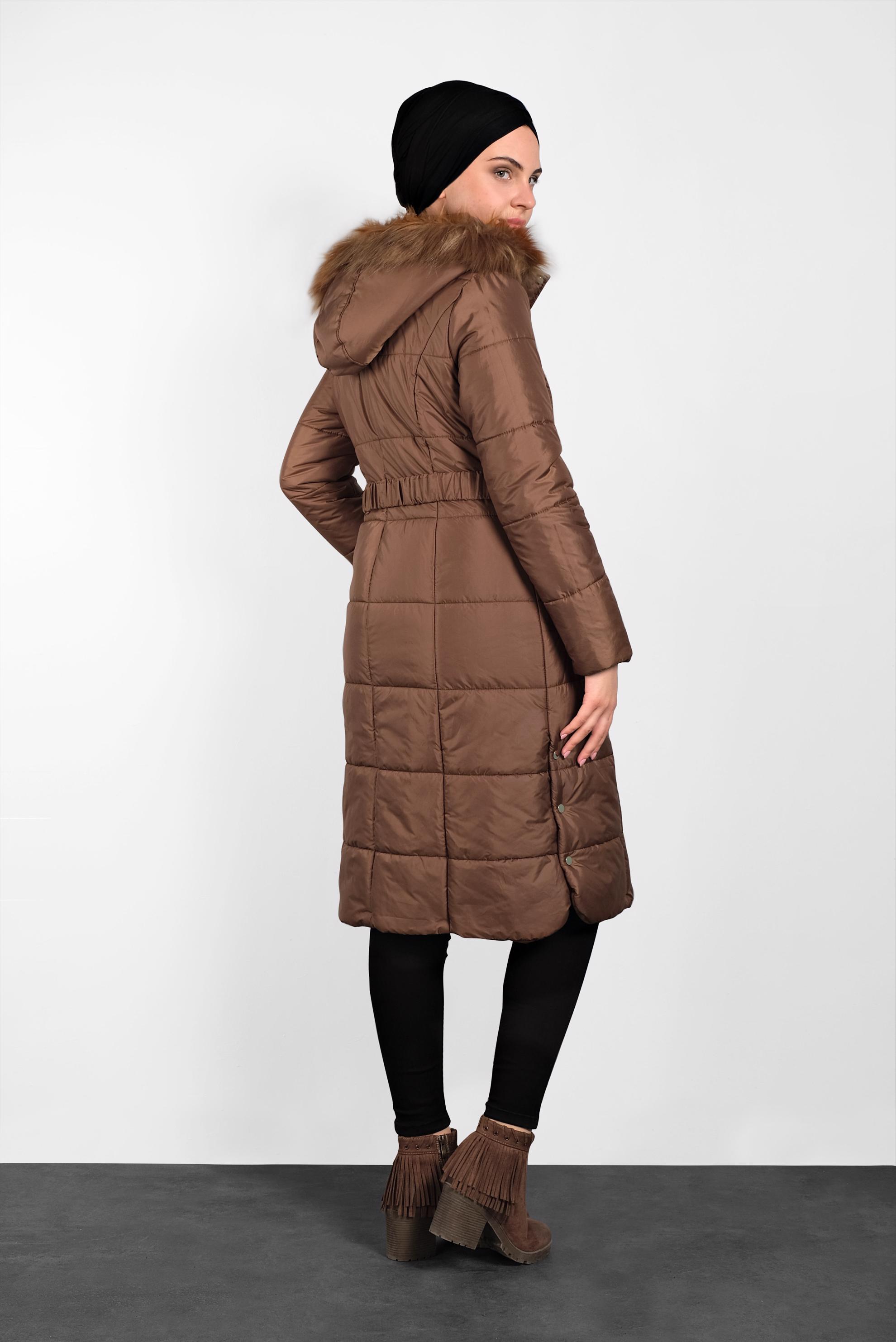 Tesettür giyim TABA YANLARI ÇITÇITLI KAPİTONE KABAN 90056 