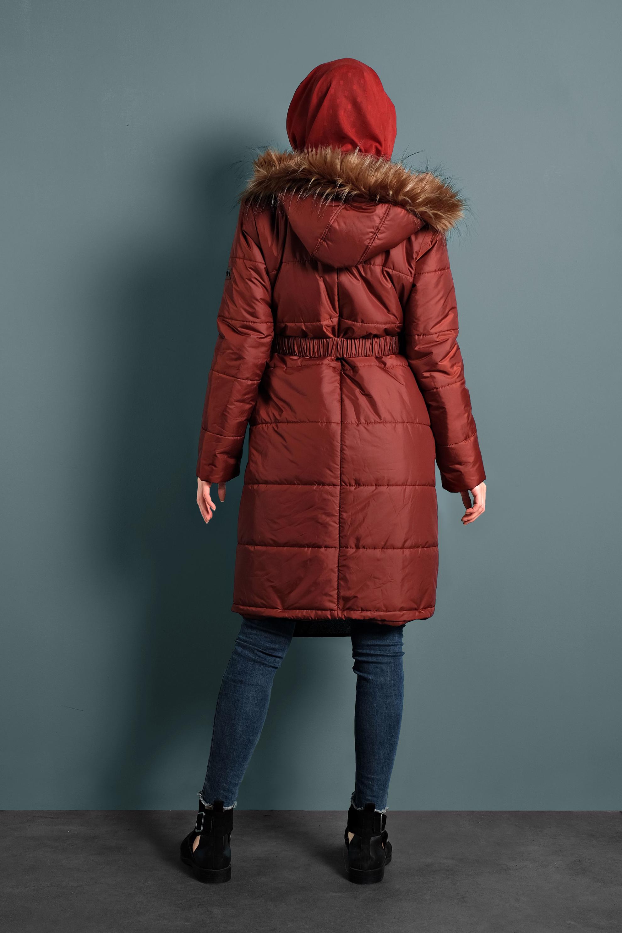 Tesettür giyim TURUNCU KEMERLİ ŞİŞME KABAN 90058