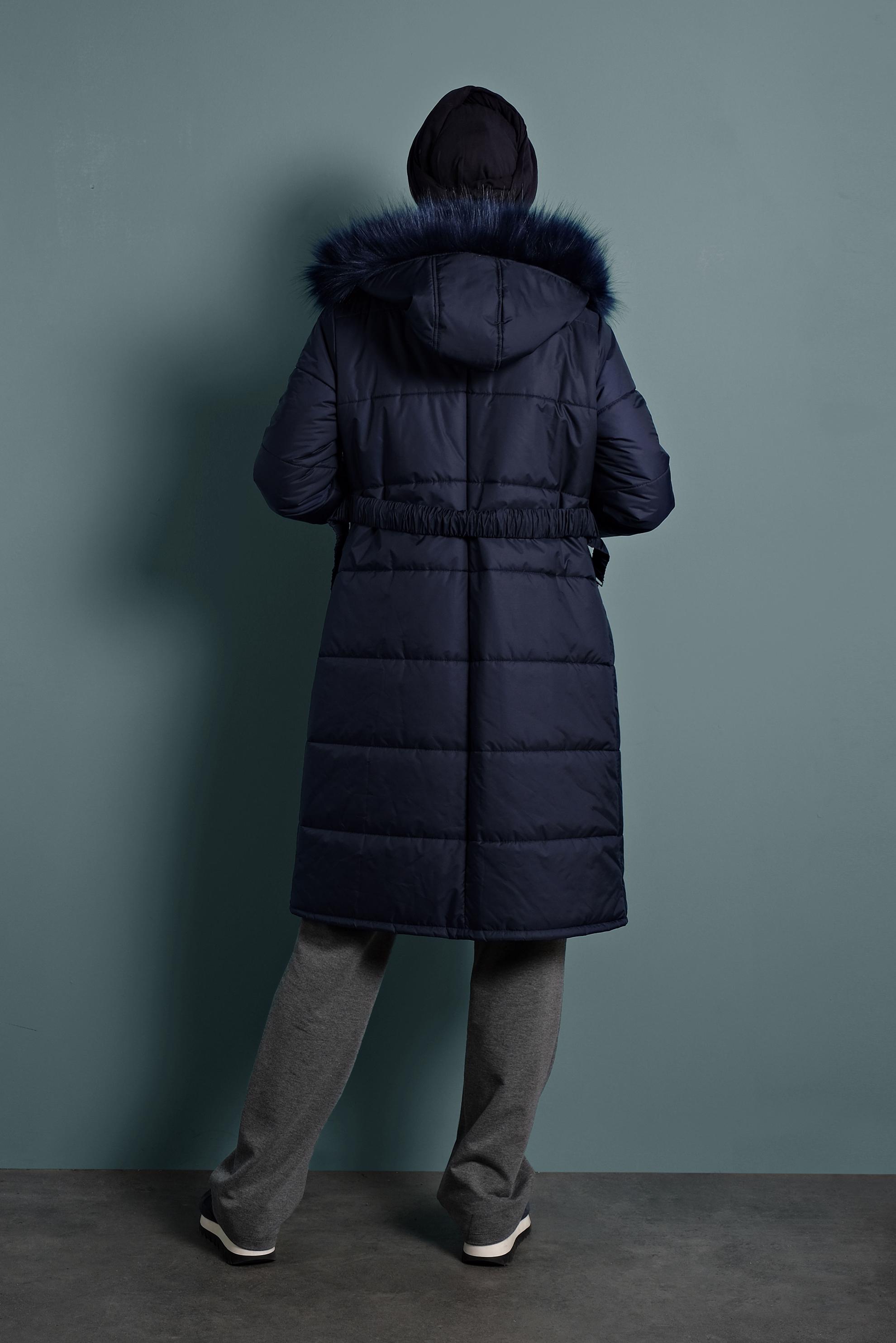 Hijab clothing NAVY BLUE BELTED PUFFER COAT 90058