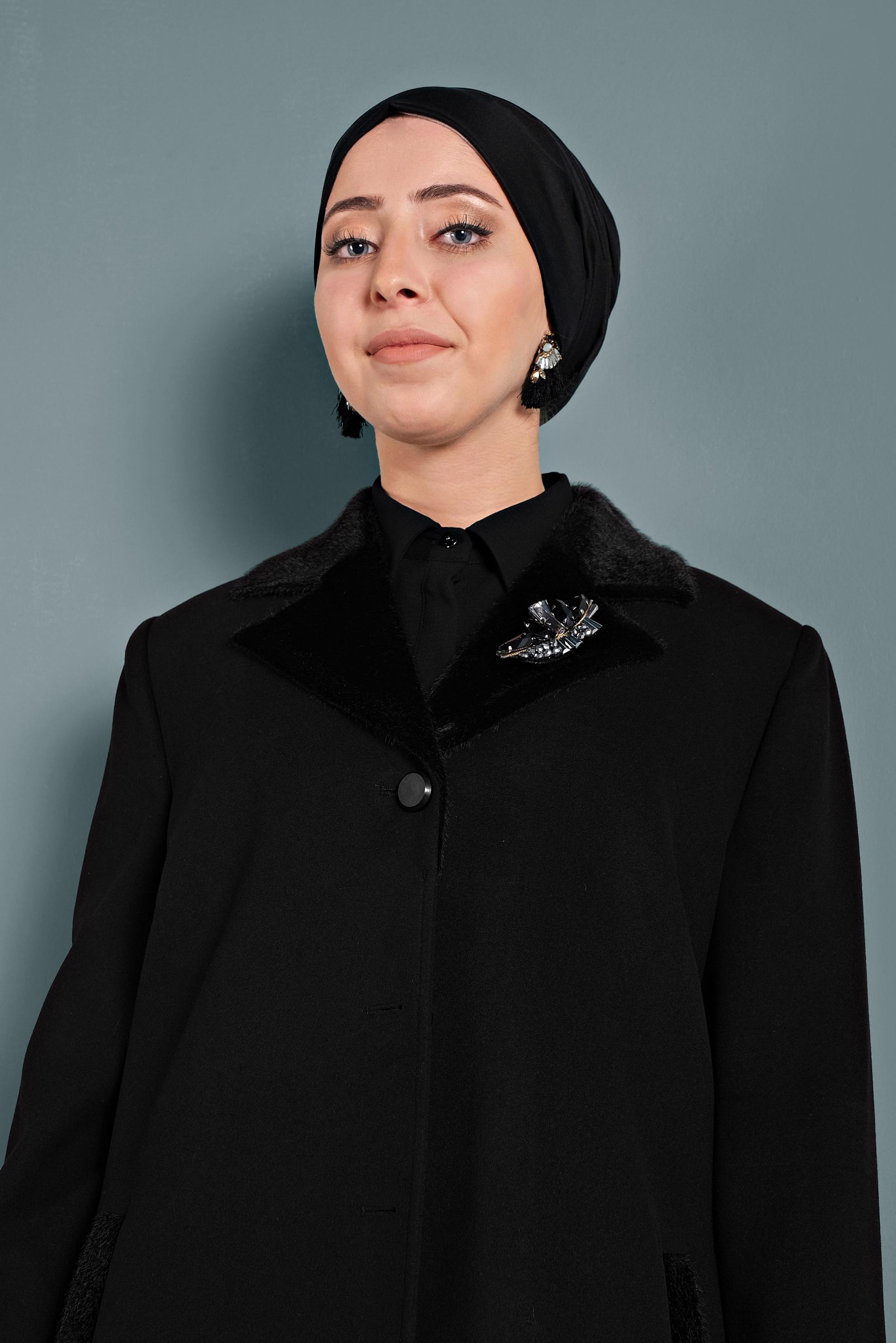 Tesettür giyim SİYAH KAŞE KABAN 90059 