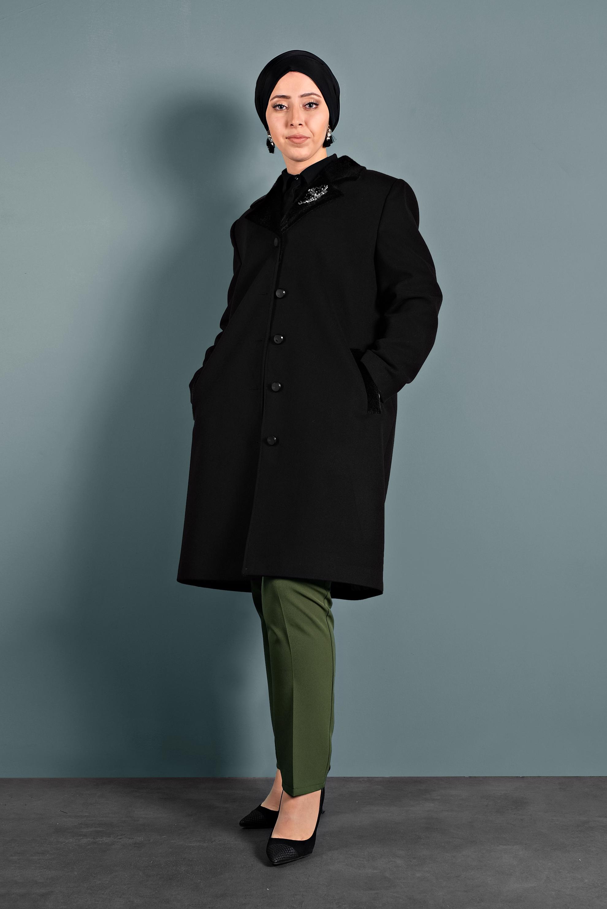 Tesettür giyim SİYAH KAŞE KABAN 90059 