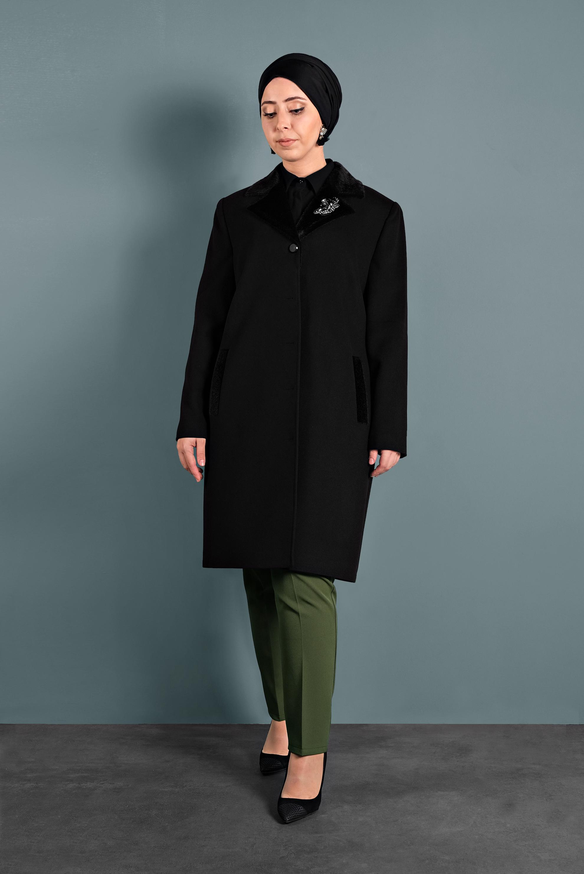 Tesettür giyim SİYAH KAŞE KABAN 90059 