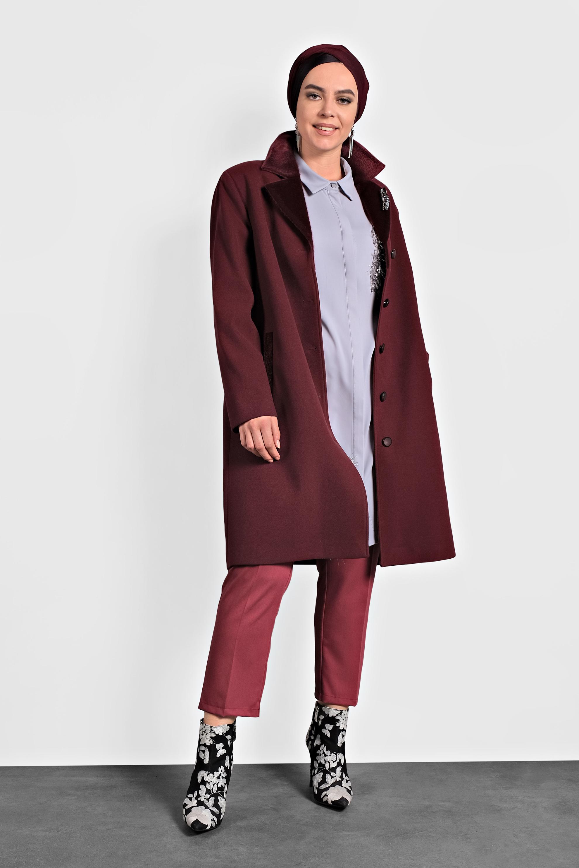 Tesettür giyim BORDO KAŞE KABAN 90059 