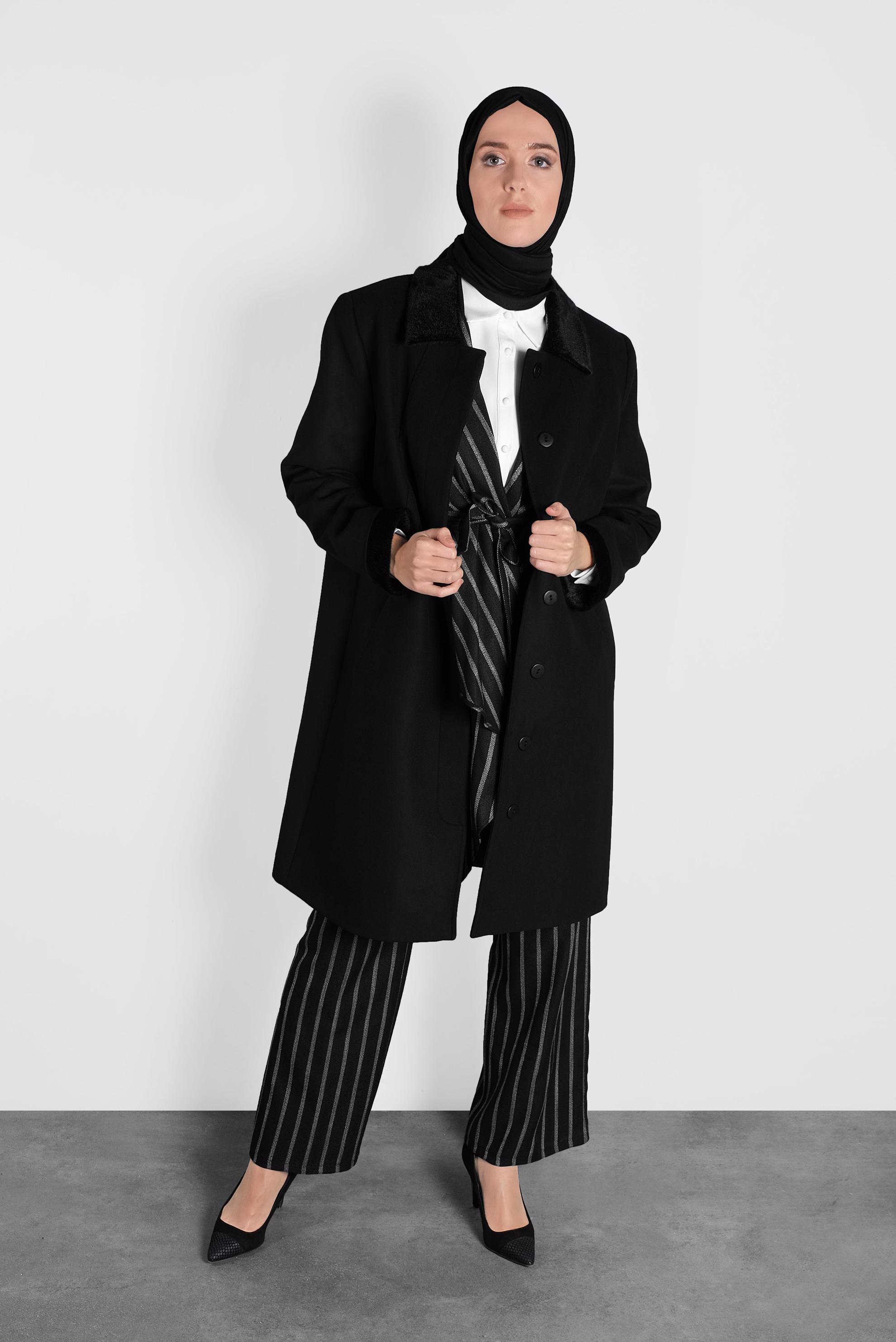 Tesettür giyim SİYAH KAŞE KABAN 90060