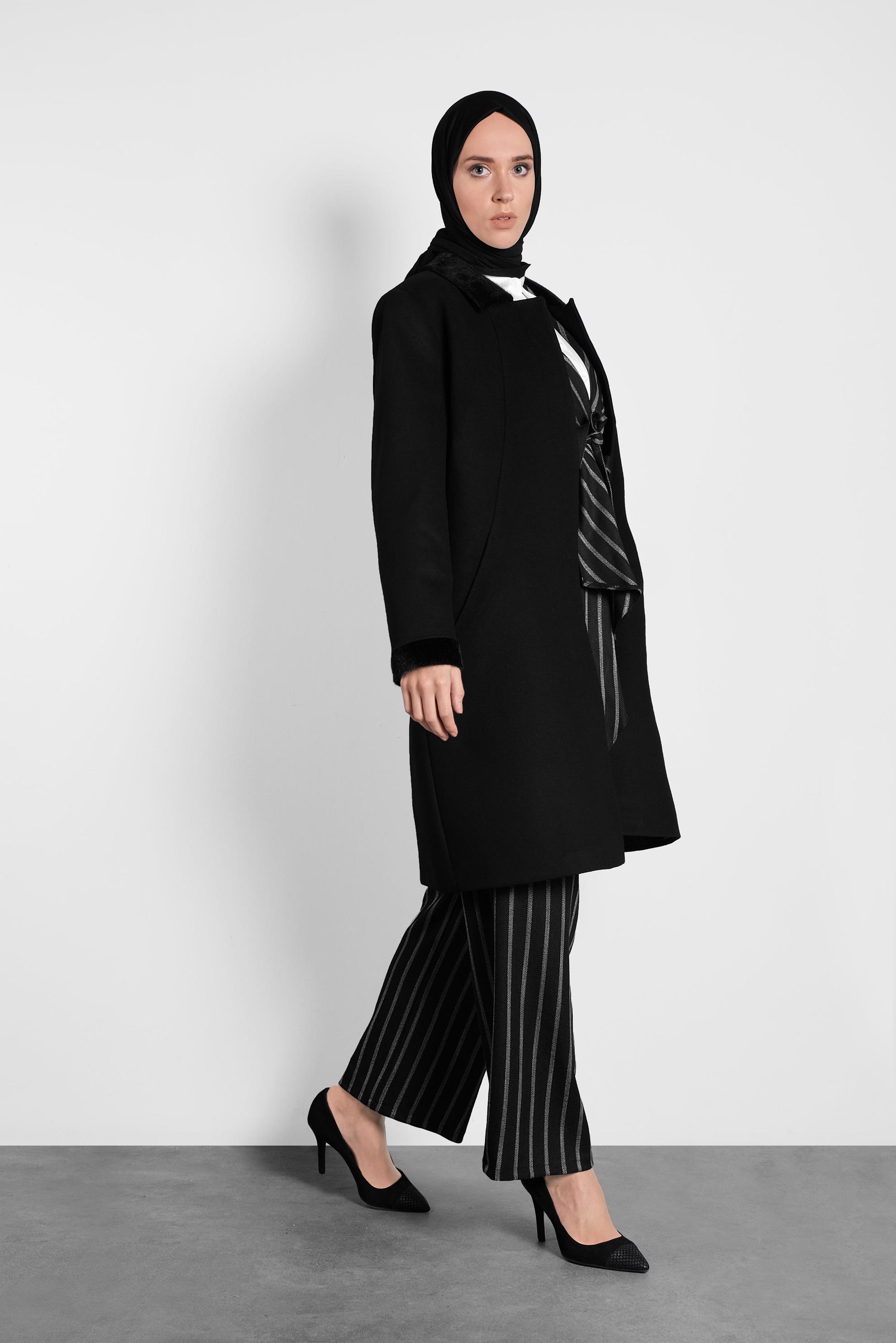 Tesettür giyim SİYAH KAŞE KABAN 90060
