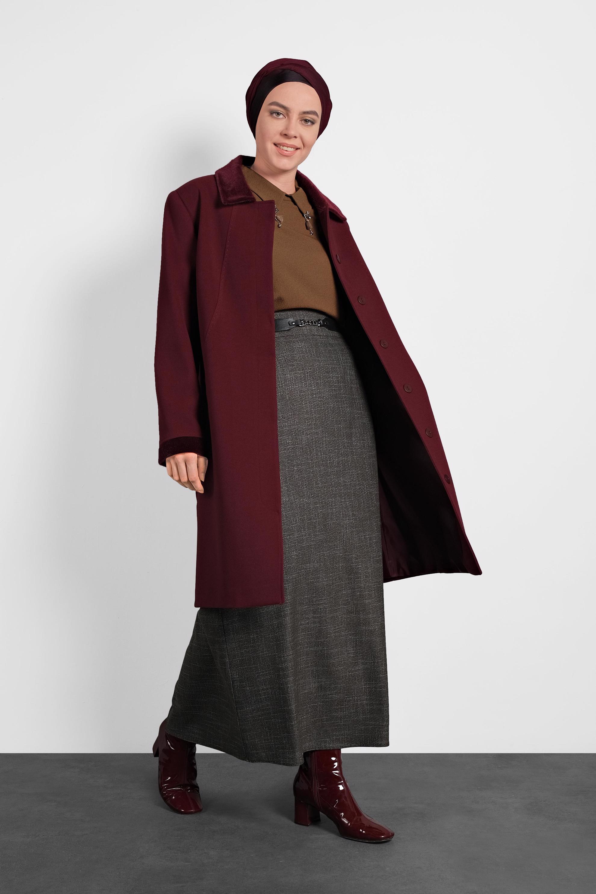 Vêtements hijab ROUGE BORDEAUX CABAN EN LAINE 90060