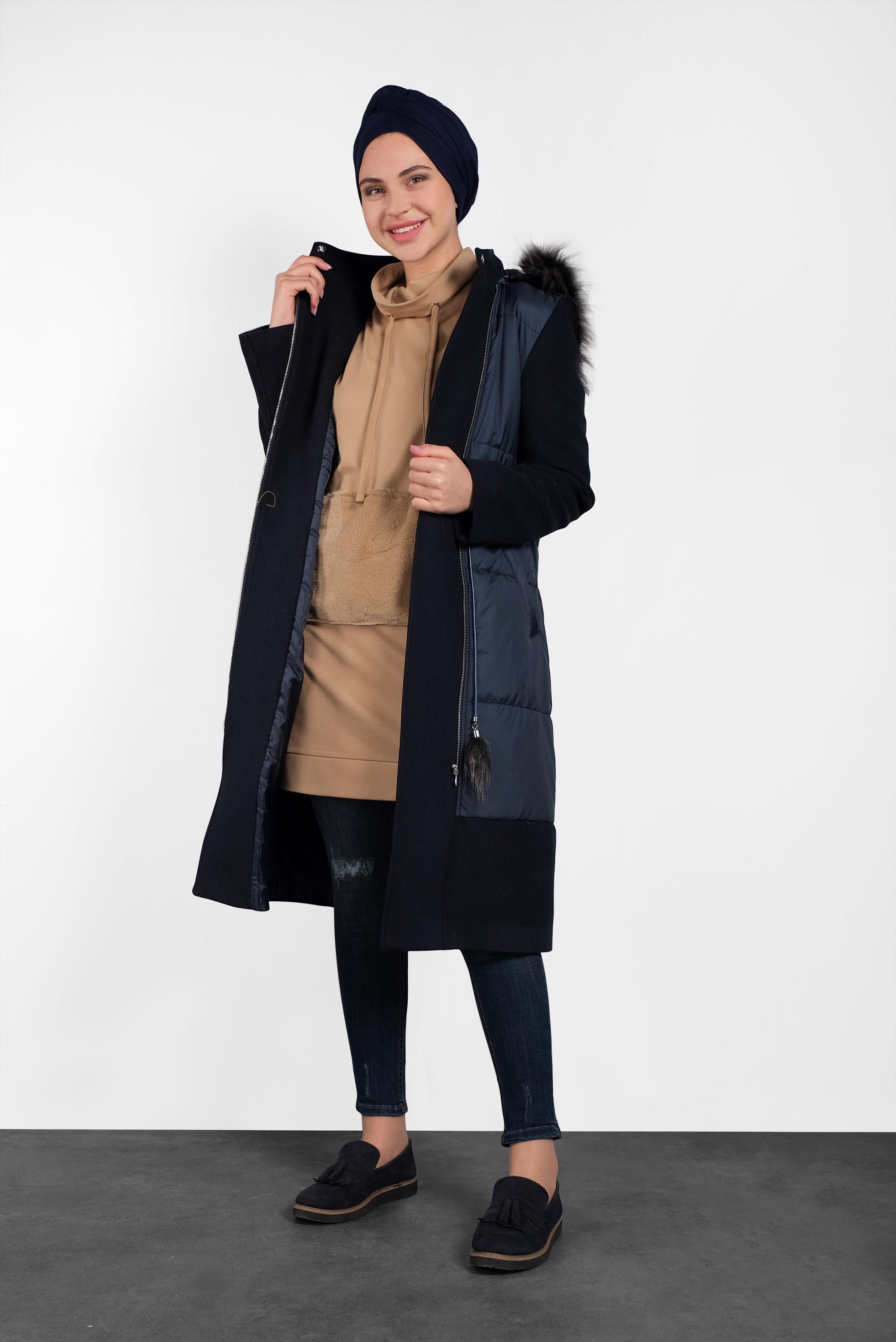 Hijab clothing NAVY BLUE TIE-WAIST QUILTED COAT 90063 