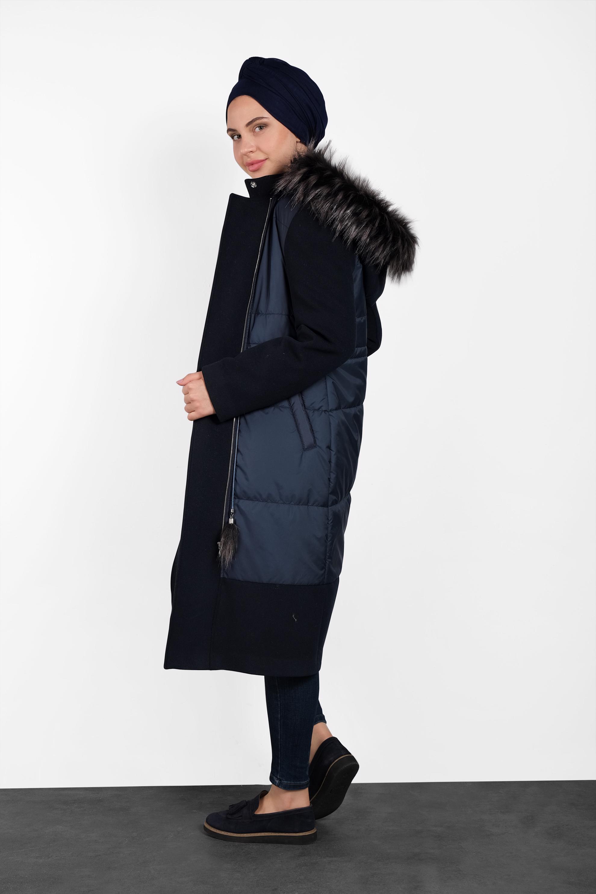 Hijab clothing NAVY BLUE TIE-WAIST QUILTED COAT 90063 