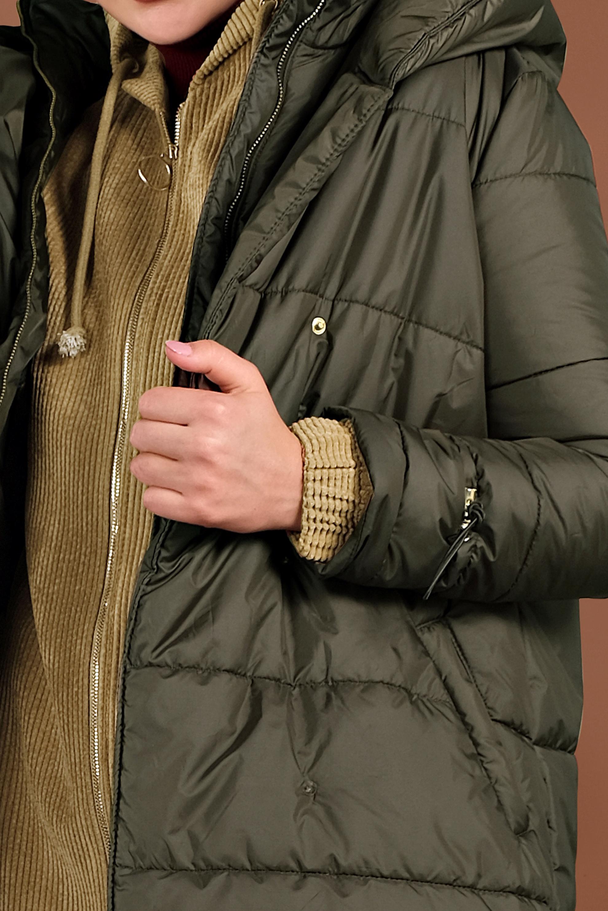 Tesettür giyim HAKİ ŞİŞME KAPÜŞONLU KABAN 90065 