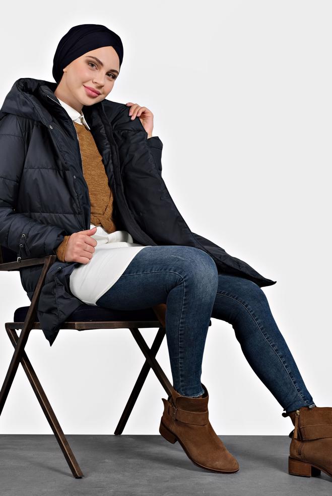 Hijab clothing  HOODED PUFFER COAT 90065 - ALVİNA