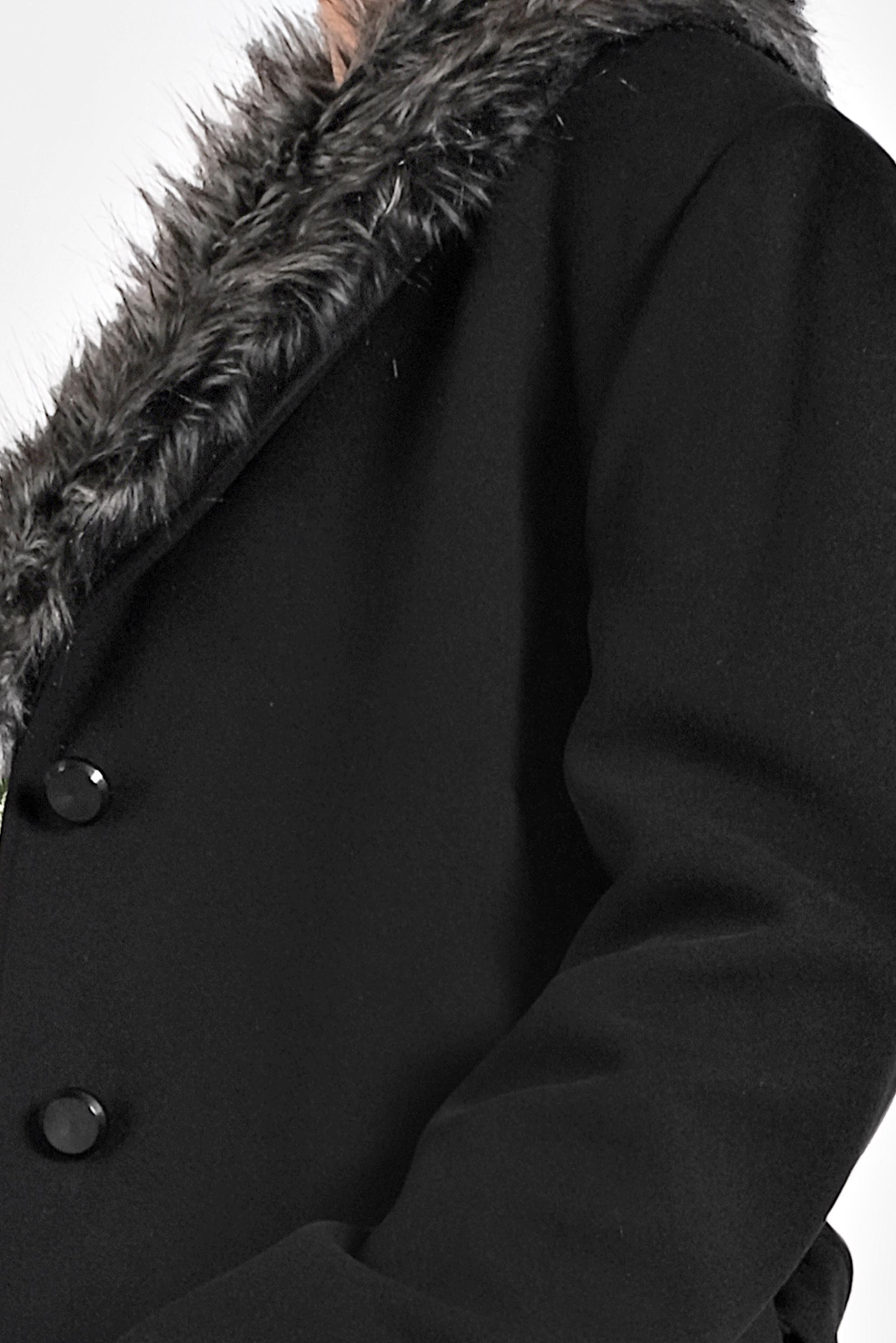 Tesettür giyim SİYAH YAKASI KÜRKLÜ KUŞAKLI KABAN 90069 