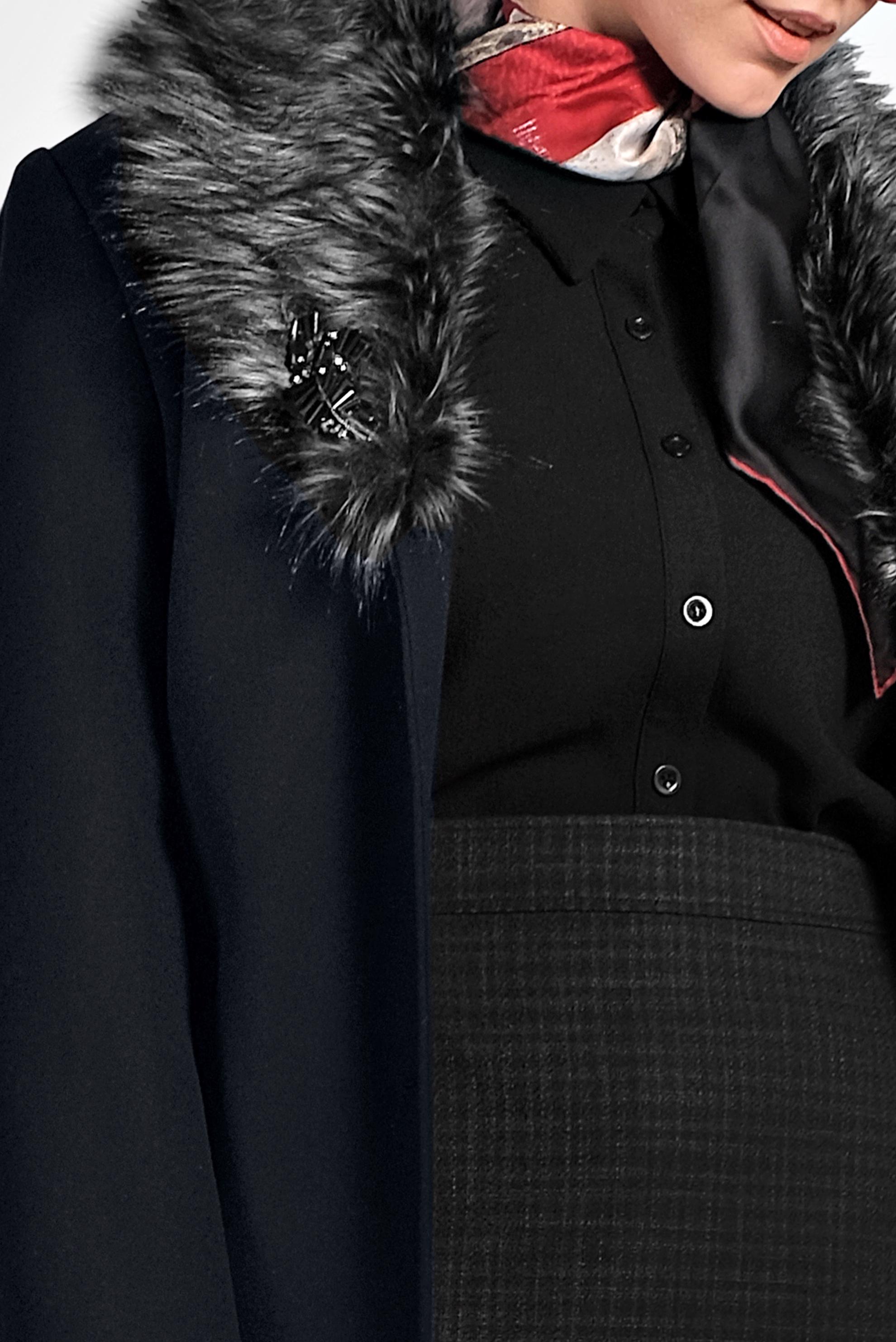 Tesettür giyim LACİVERT YAKASI KÜRKLÜ KUŞAKLI KABAN 90069 