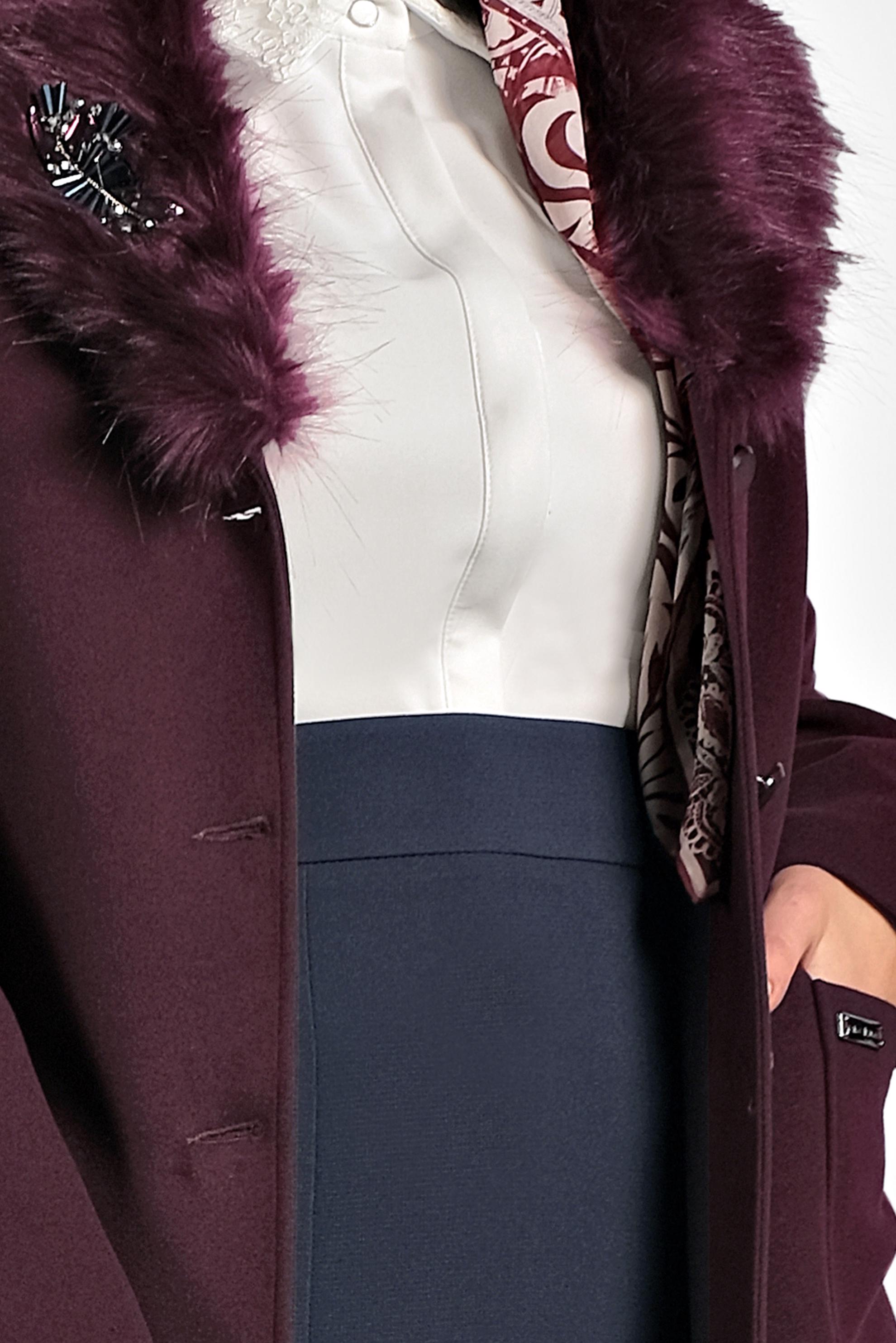 Tesettür giyim BORDO YAKASI KÜRKLÜ KUŞAKLI KABAN 90069 