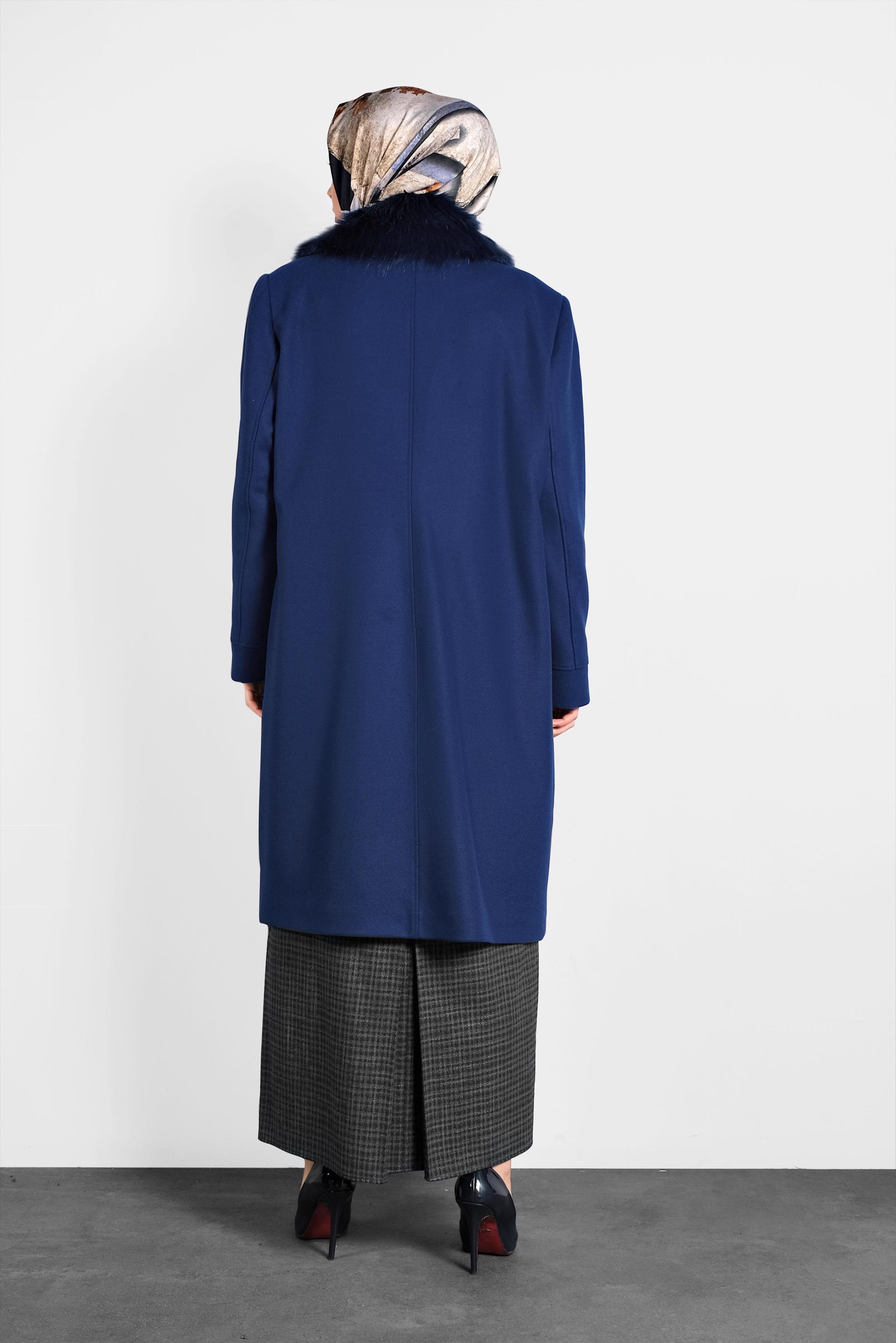 Hijab clothing NAVY BLUE FAUX-FUR COLLAR COAT 90070