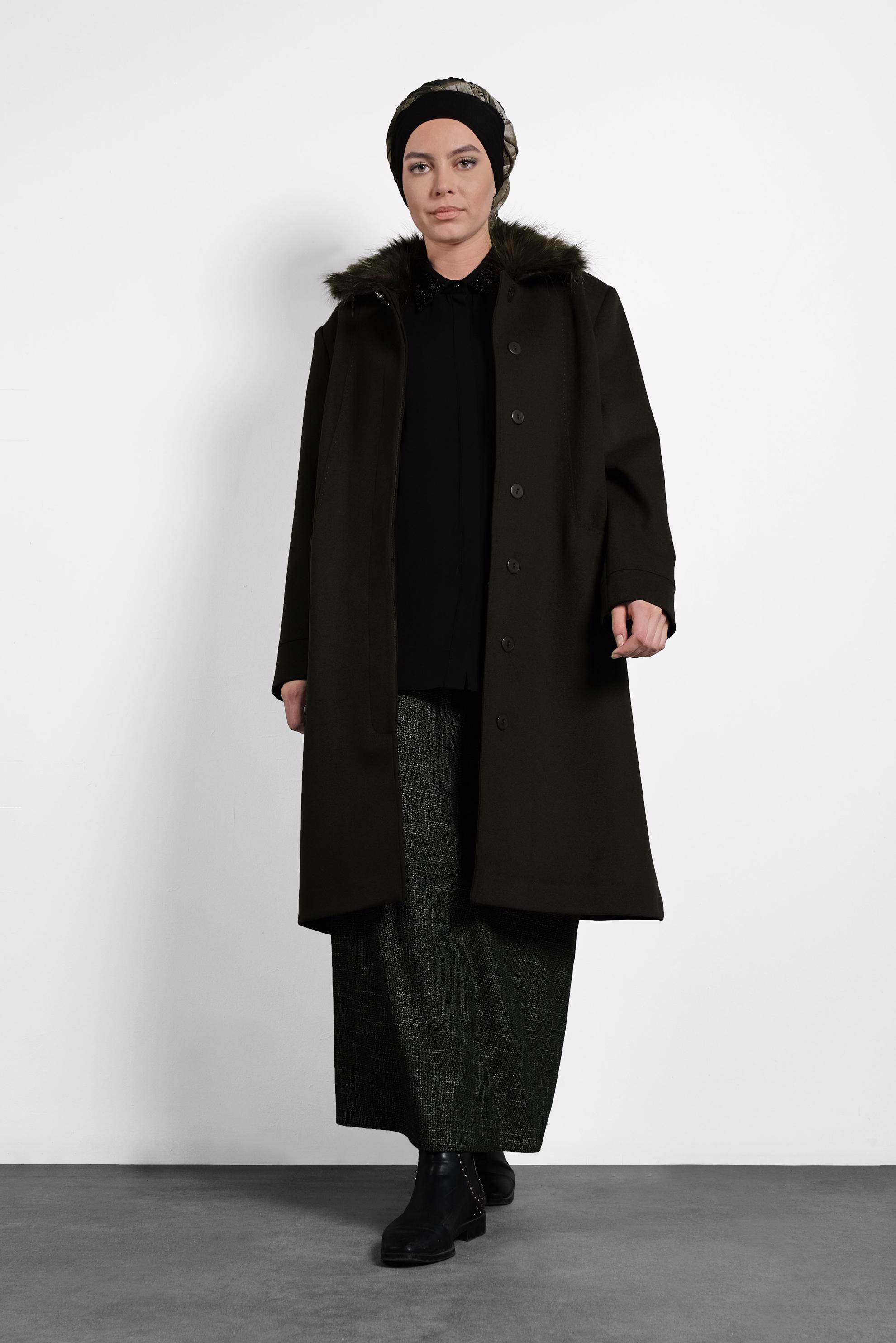 Vêtements hijab KAKI CABAN À COL FOURRURE 90070 