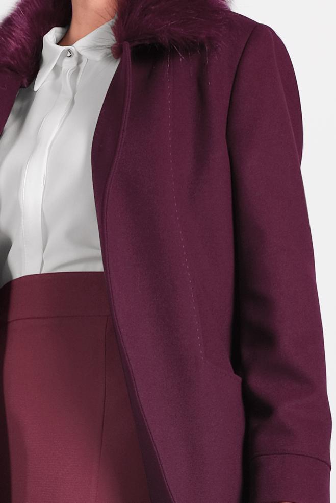 Tesettür giyim BORDO YAKASI KÜRKLÜ KABAN 90070 - ALVİNA