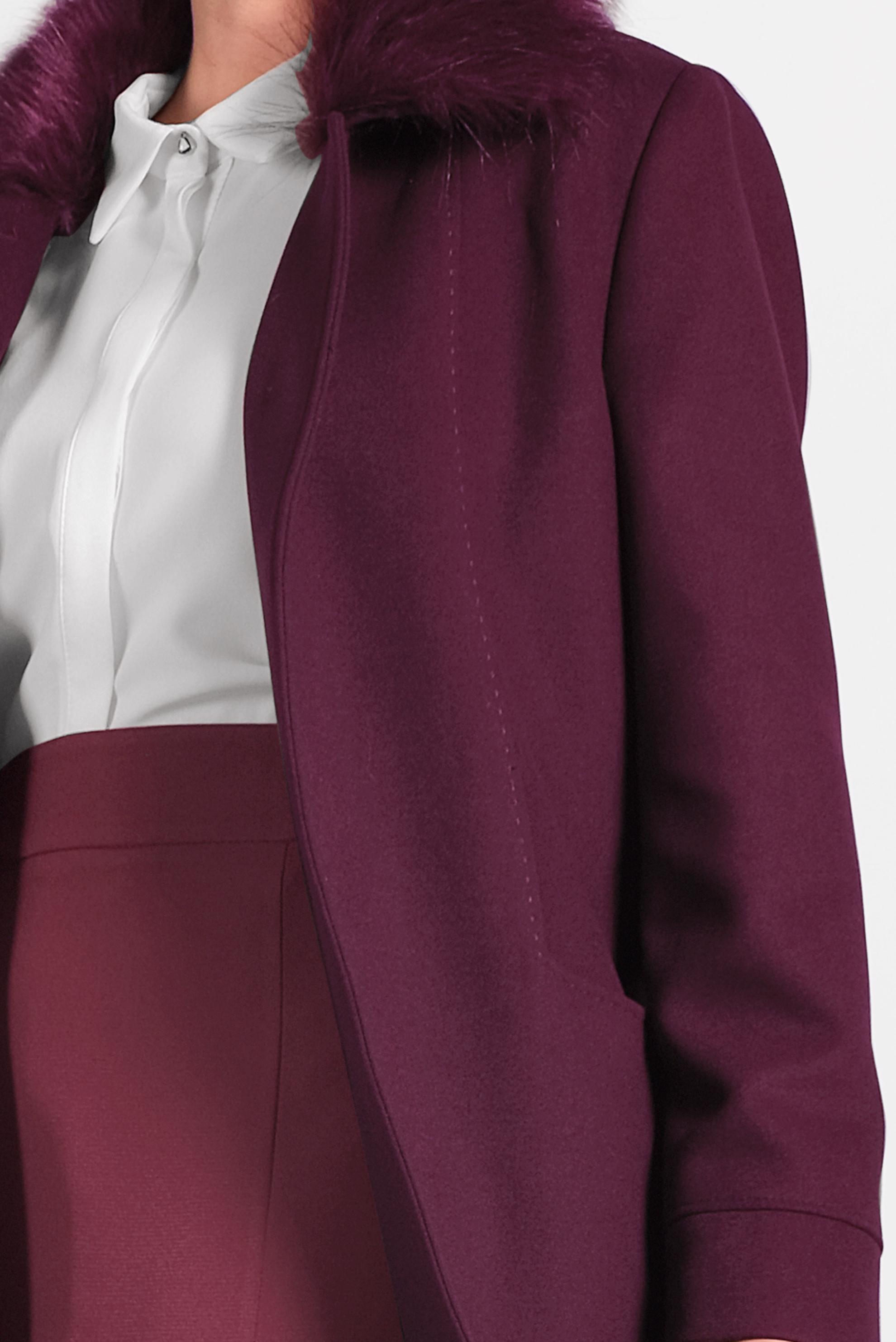 Hijab clothing CLARET RED FAUX-FUR COLLAR COAT 90070