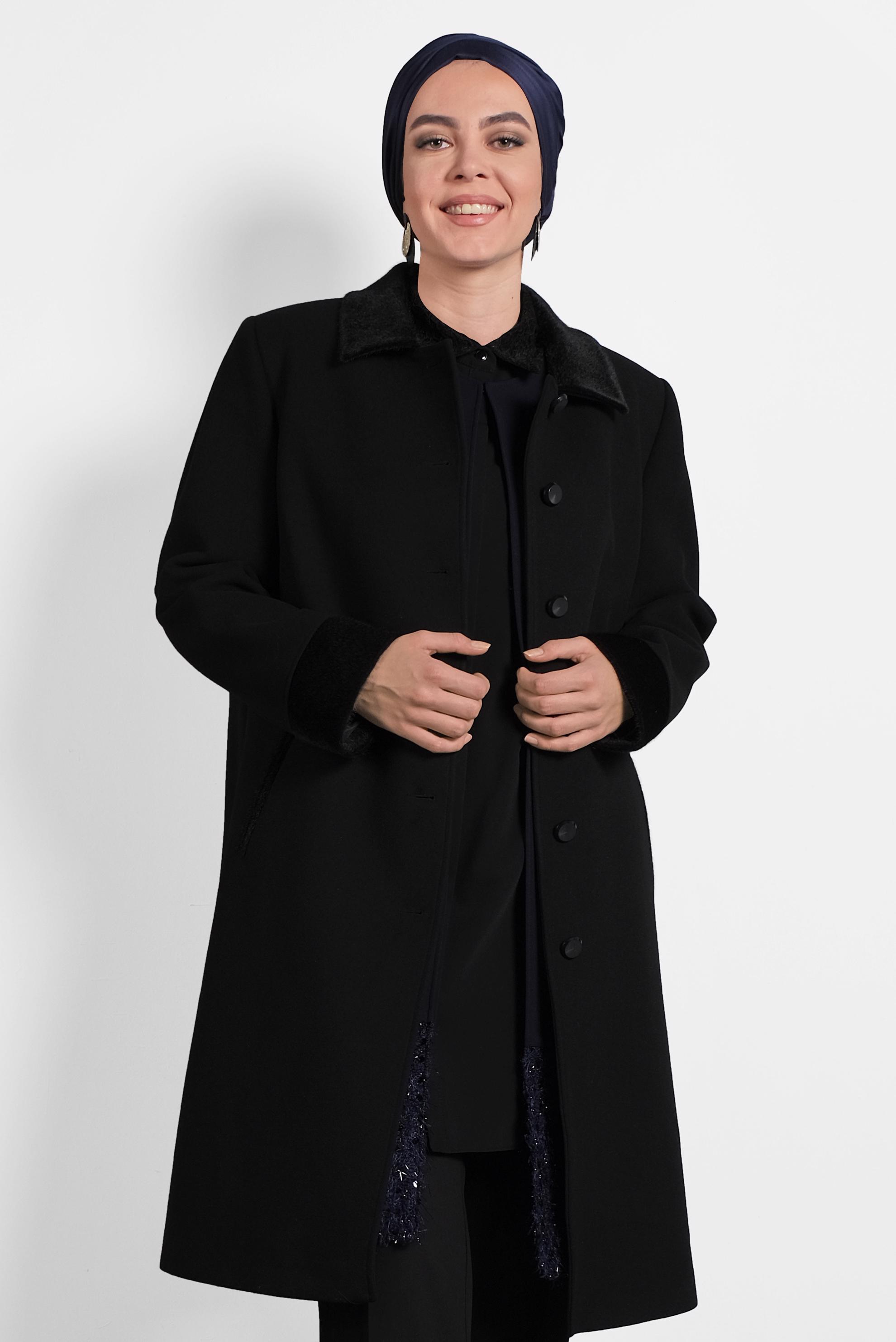 Tesettür giyim SİYAH KAŞE KABAN 90071 