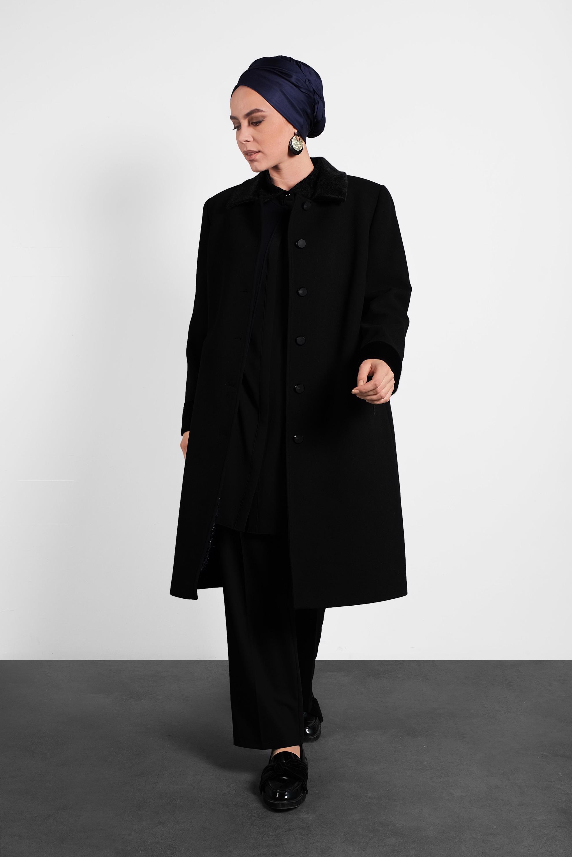 Tesettür giyim SİYAH KAŞE KABAN 90071 