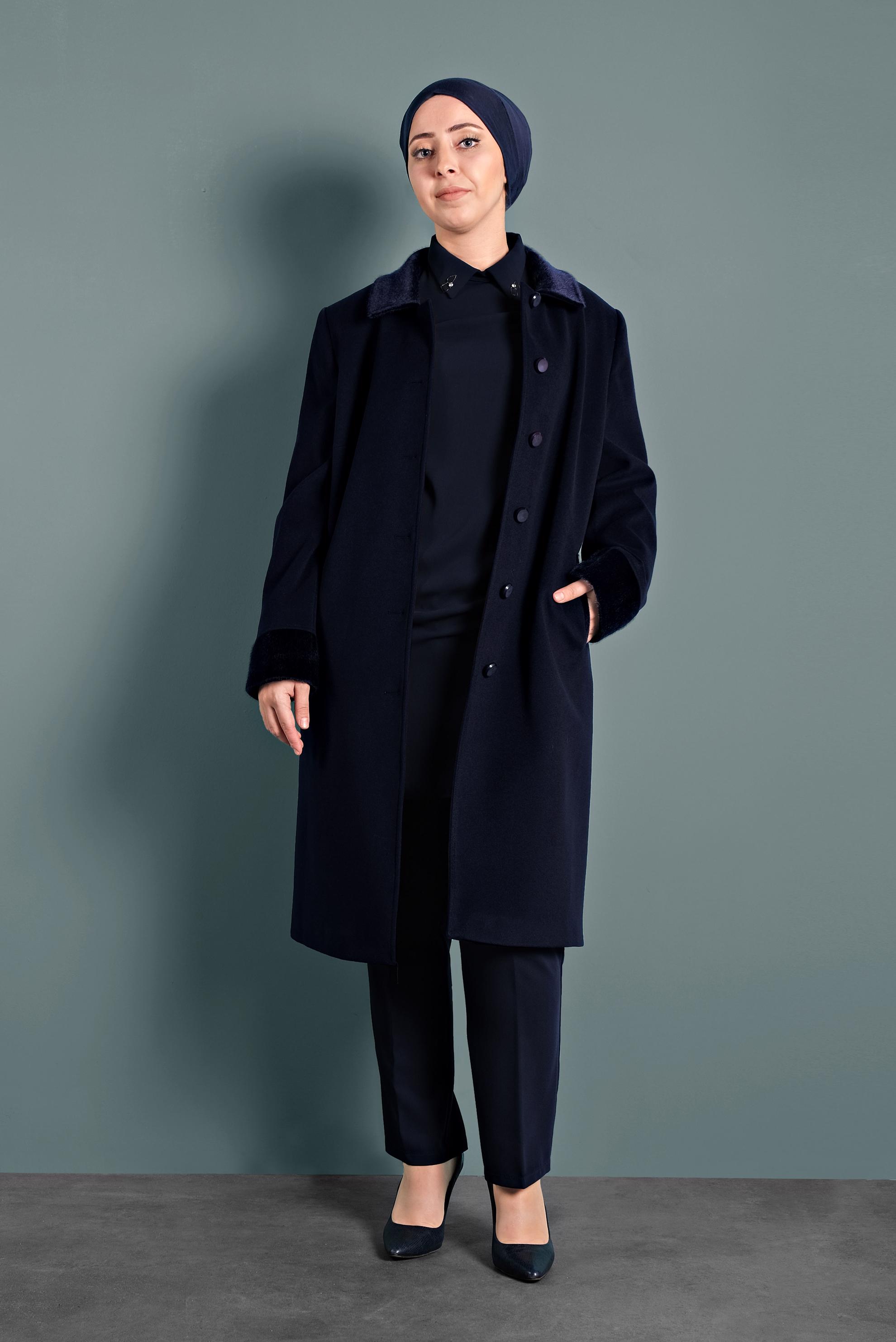 Tesettür giyim LACİVERT KAŞE KABAN 90071 