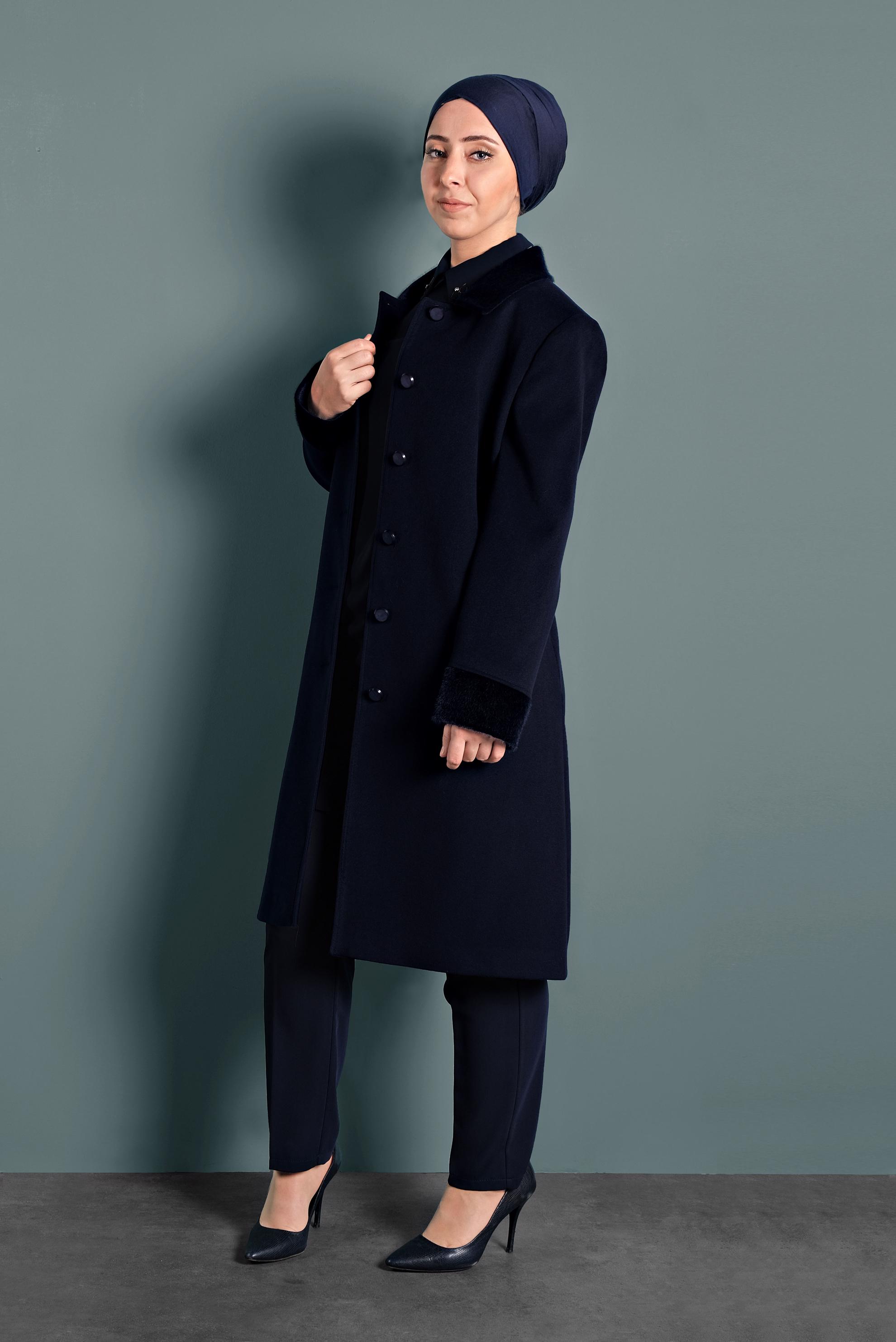 Tesettür giyim LACİVERT KAŞE KABAN 90071 