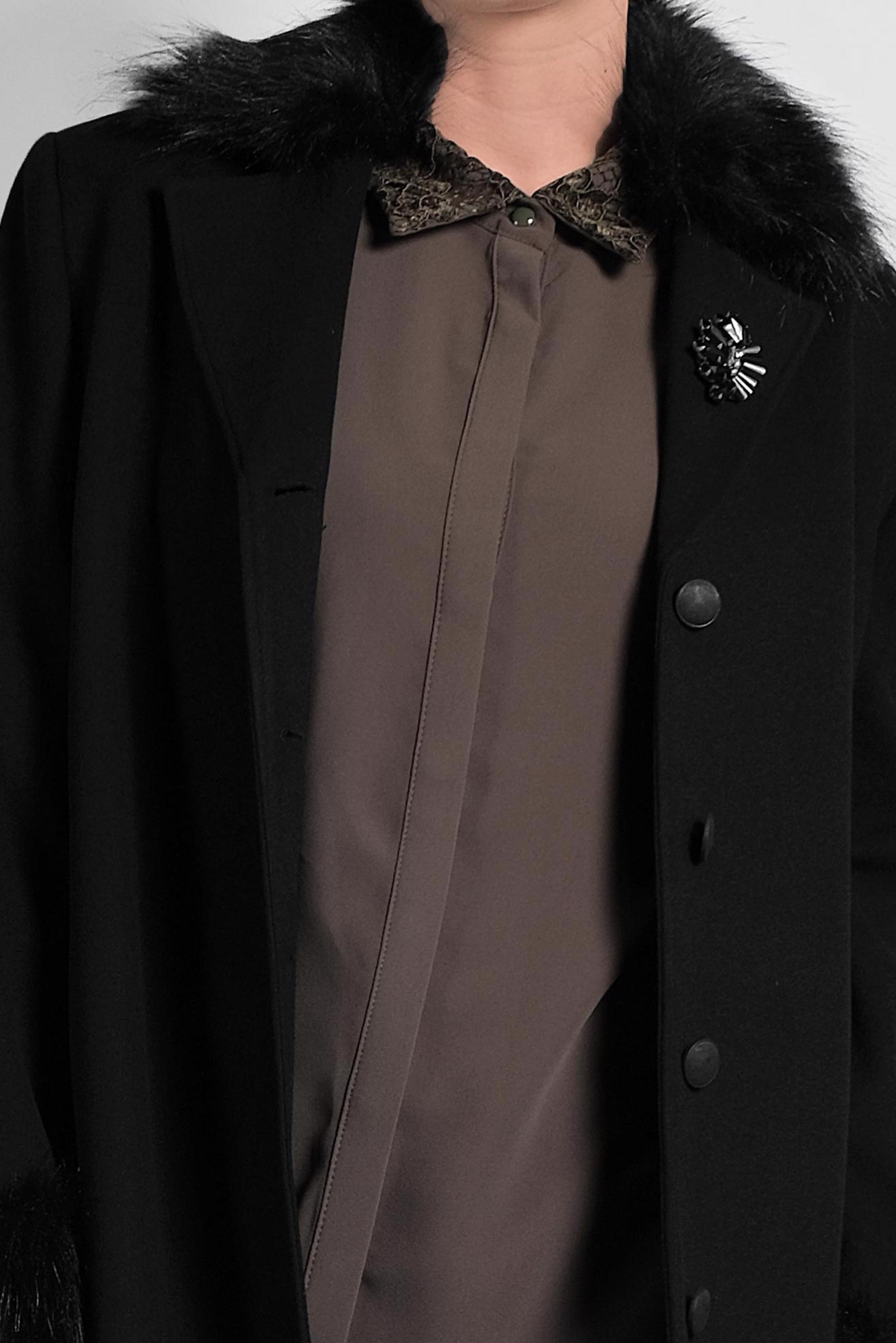 Hijab clothing BLACK FAUX-FUR DETAILED COAT 90072 