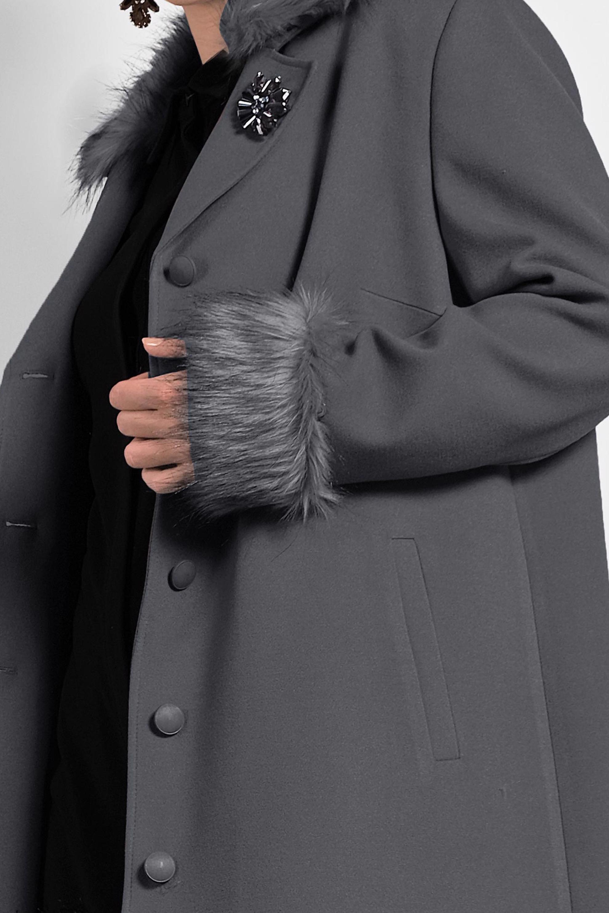 Vêtements hijab GRIS CABAN DÉTAILLÉ À FAUSSE FOURRURE 90072 