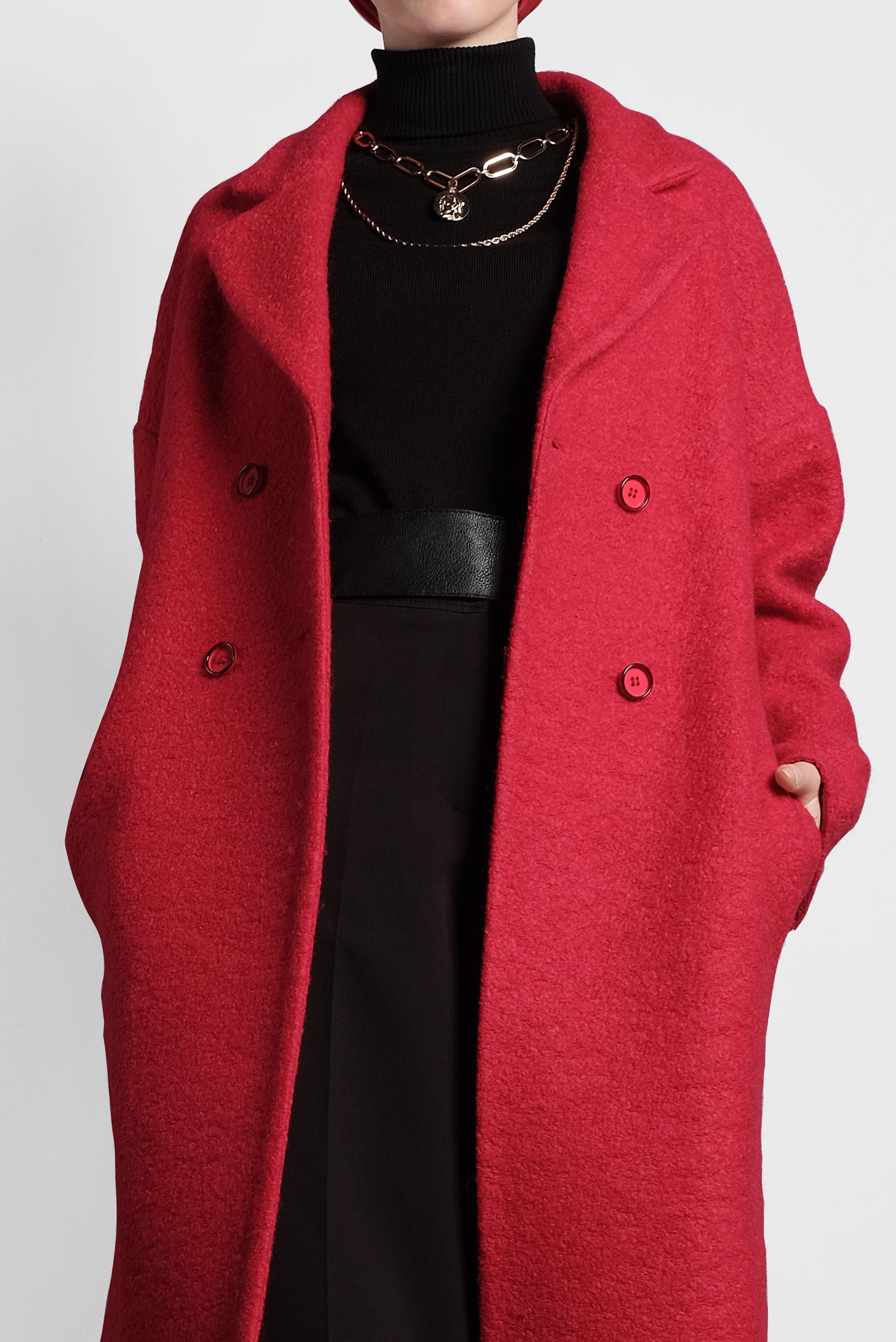 Tesettür giyim KIRMIZI KLASİK DÜĞMELİ KABAN 90073