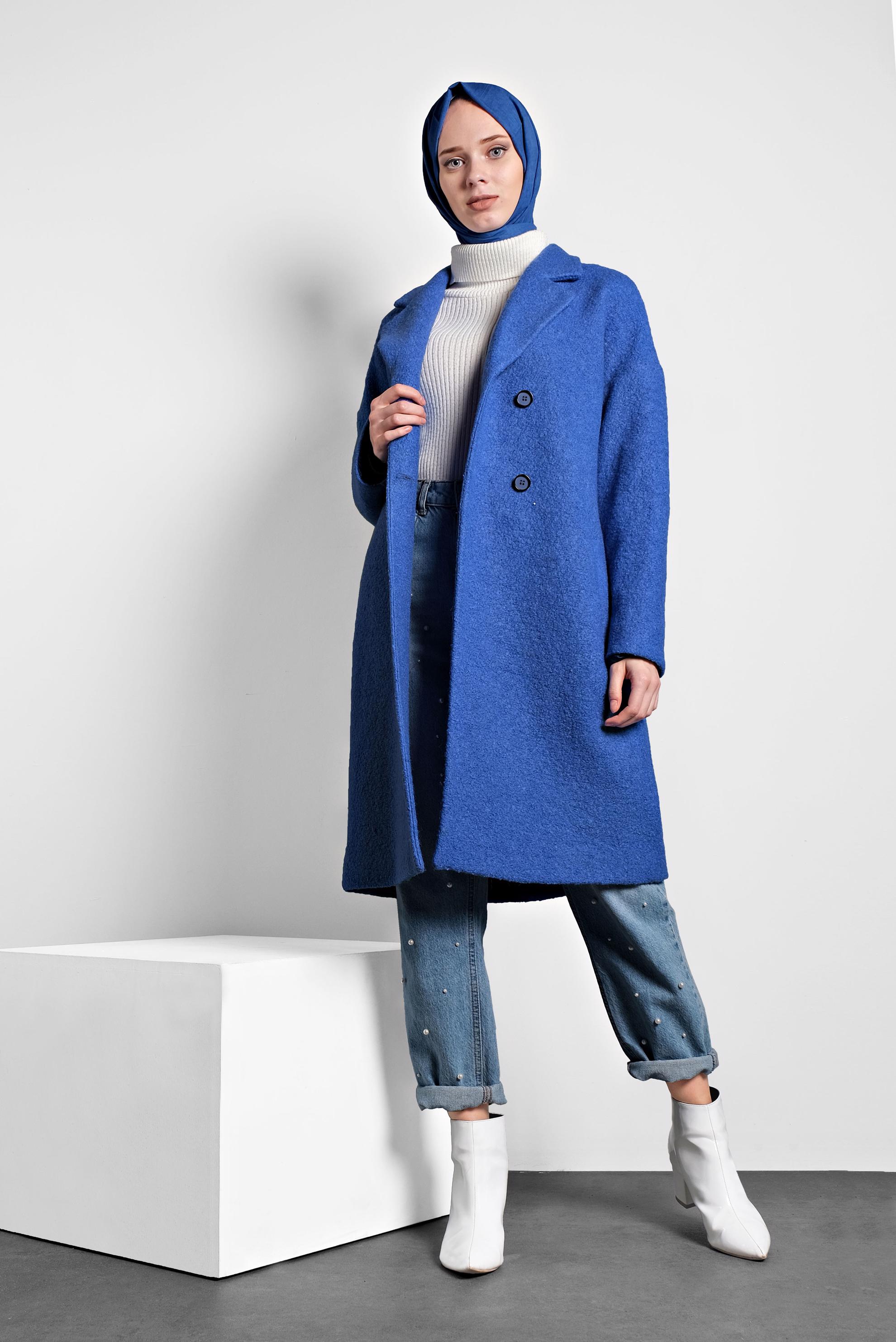 Tesettür giyim LACİVERT KLASİK DÜĞMELİ KABAN 90073