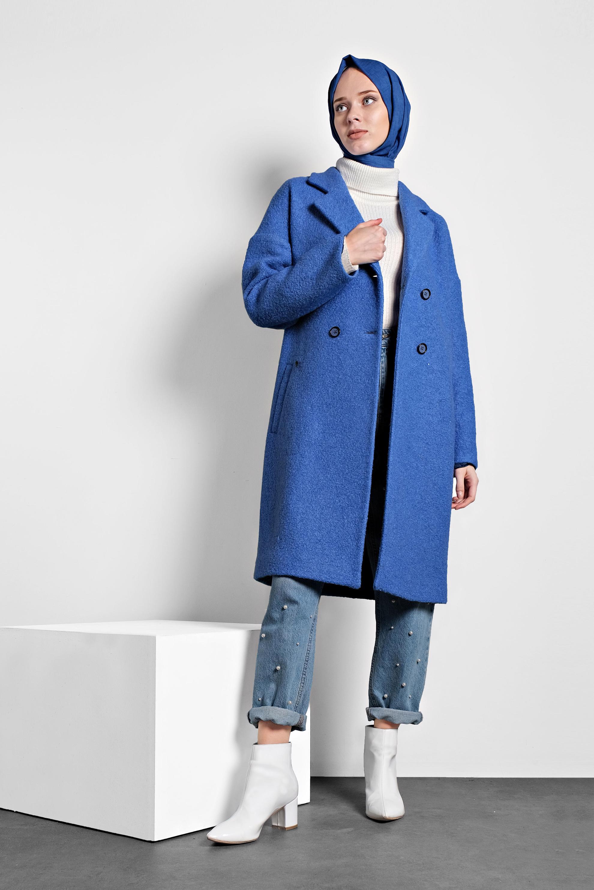 Tesettür giyim LACİVERT KLASİK DÜĞMELİ KABAN 90073