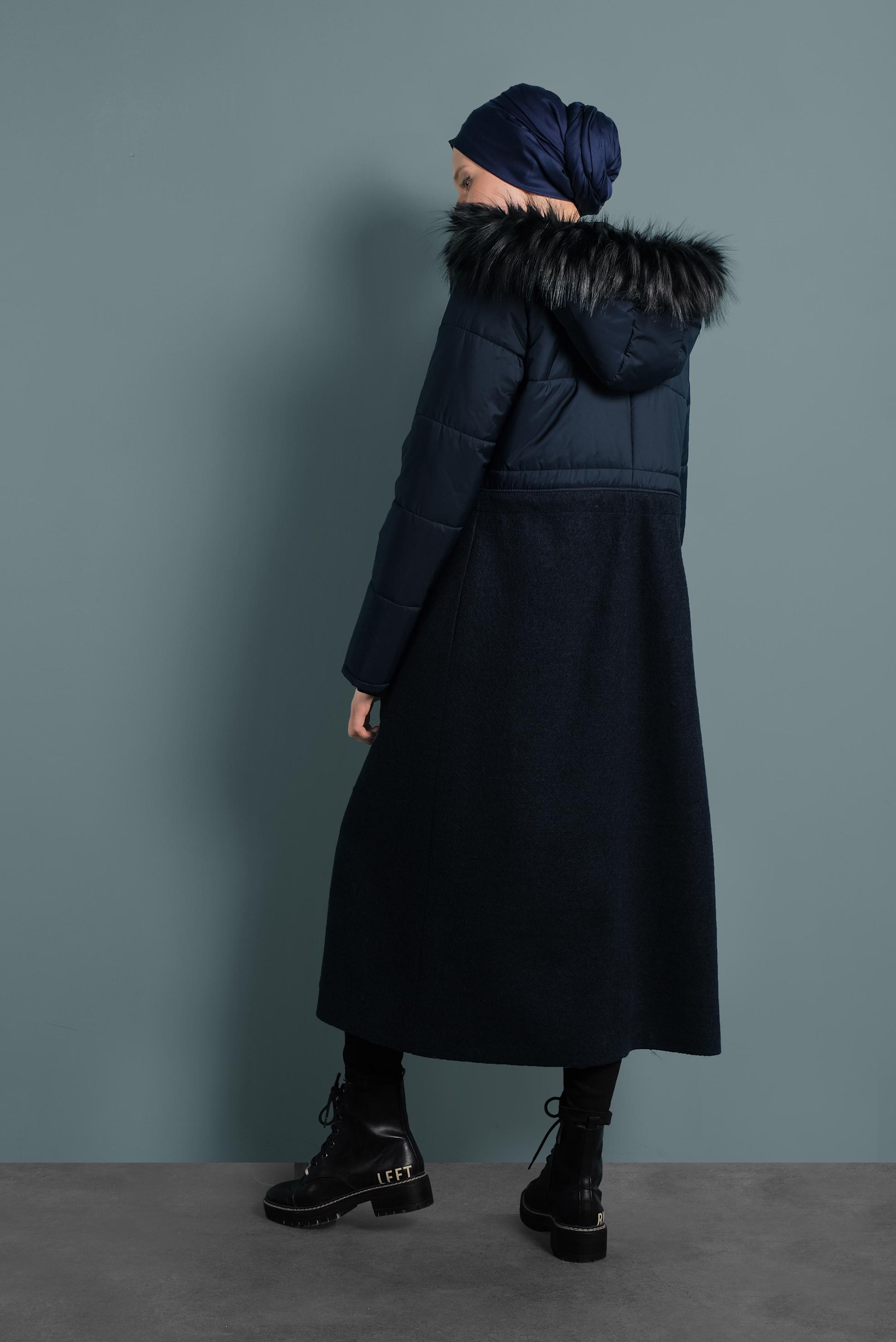 Tesettür giyim LACİVERT KAPÜŞONLU KABAN 90075