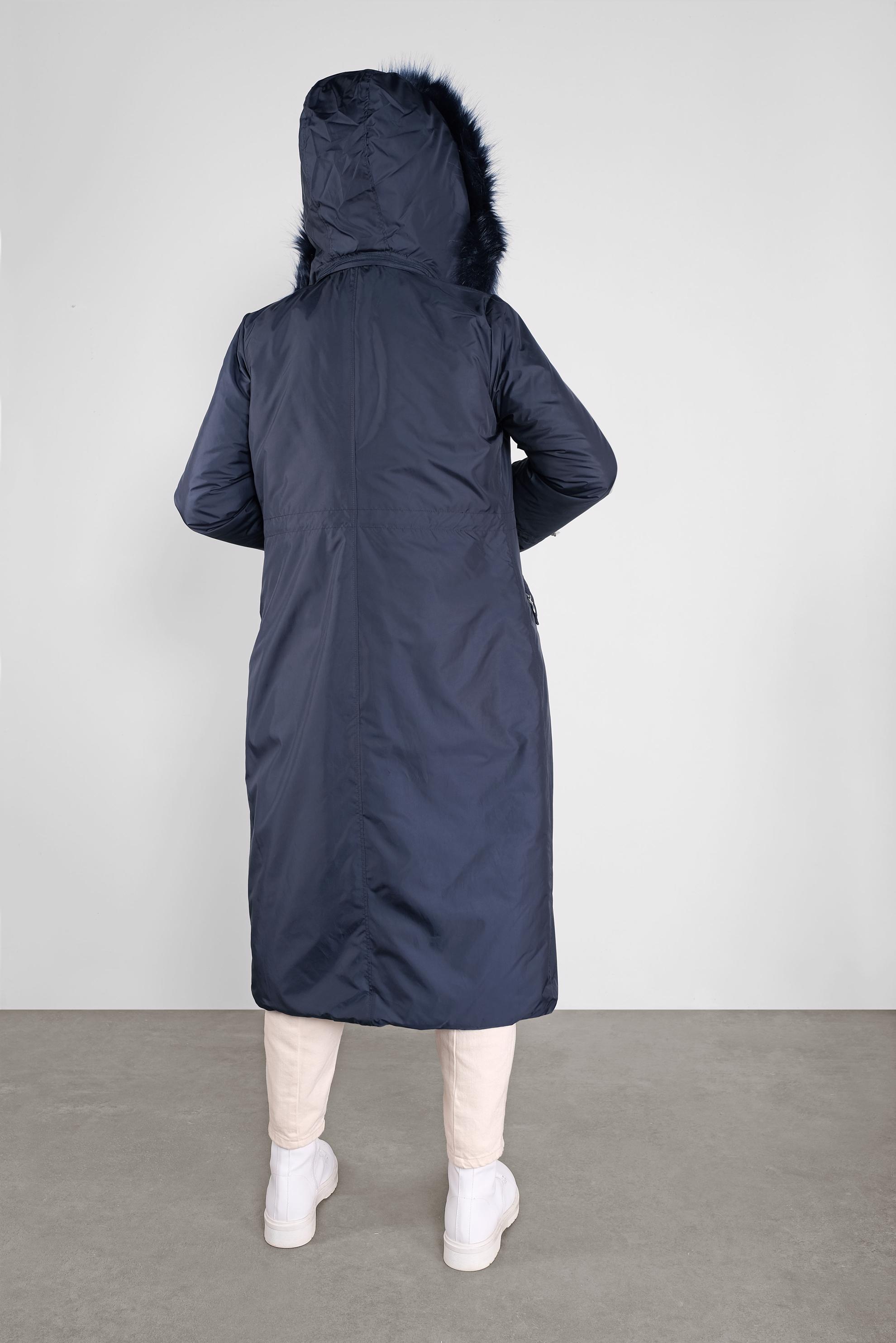 Tesettür giyim LACİVERT BELİ BAĞCIKLI KAPÜŞONLU KABAN 90083 