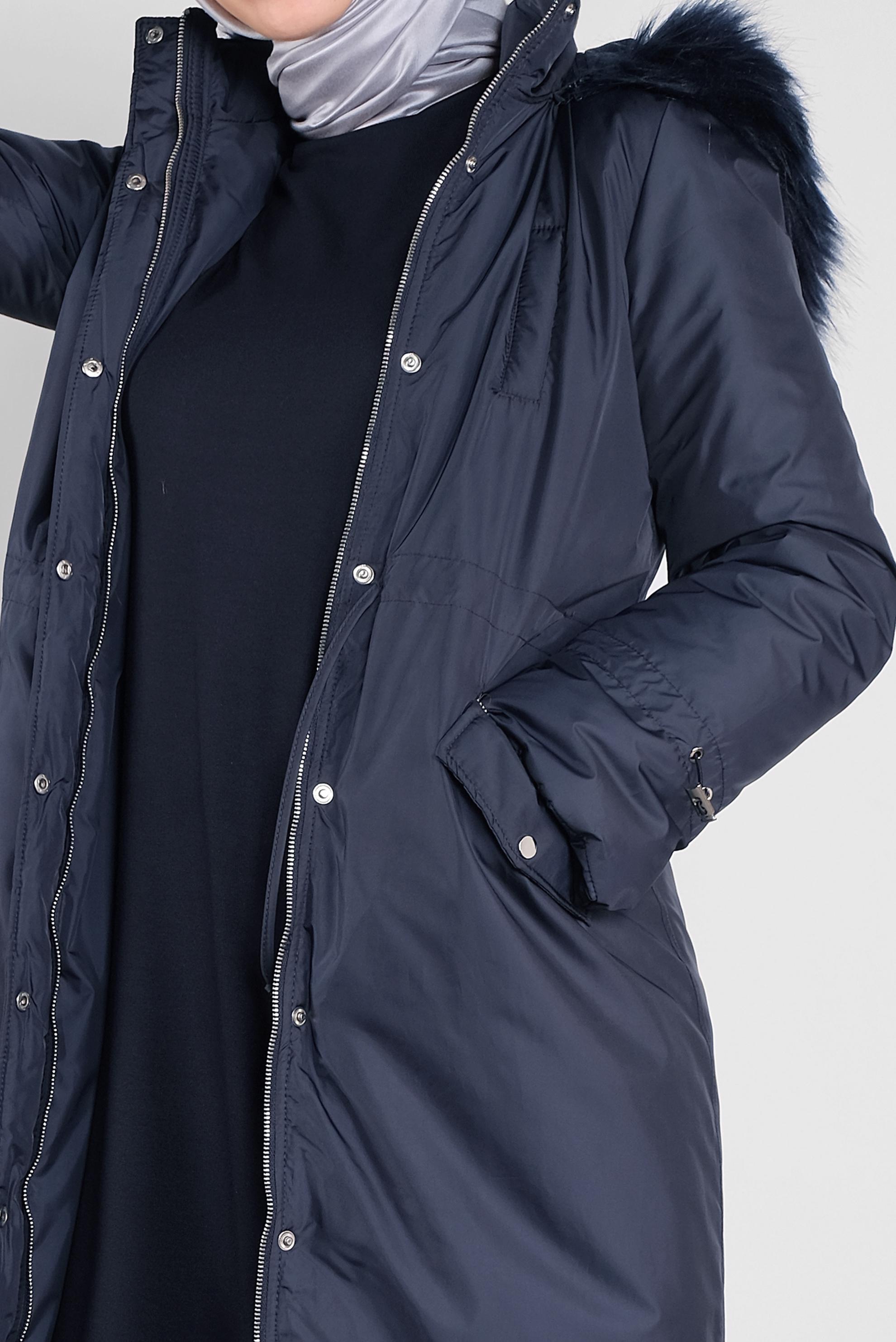 Tesettür giyim LACİVERT BELİ BAĞCIKLI KAPÜŞONLU KABAN 90083 