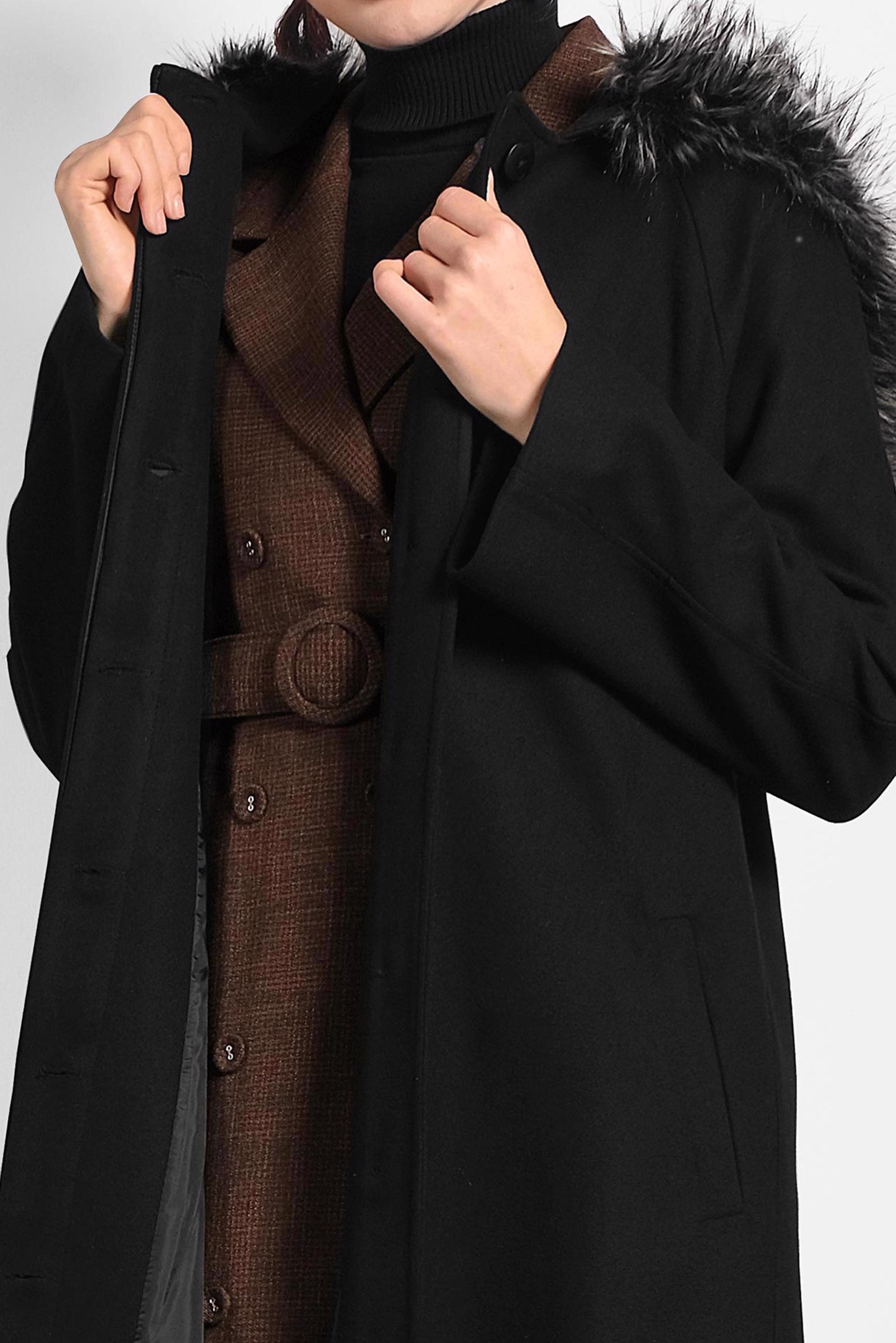 Tesettür giyim SİYAH KAPÜŞONLU KABAN 90084 