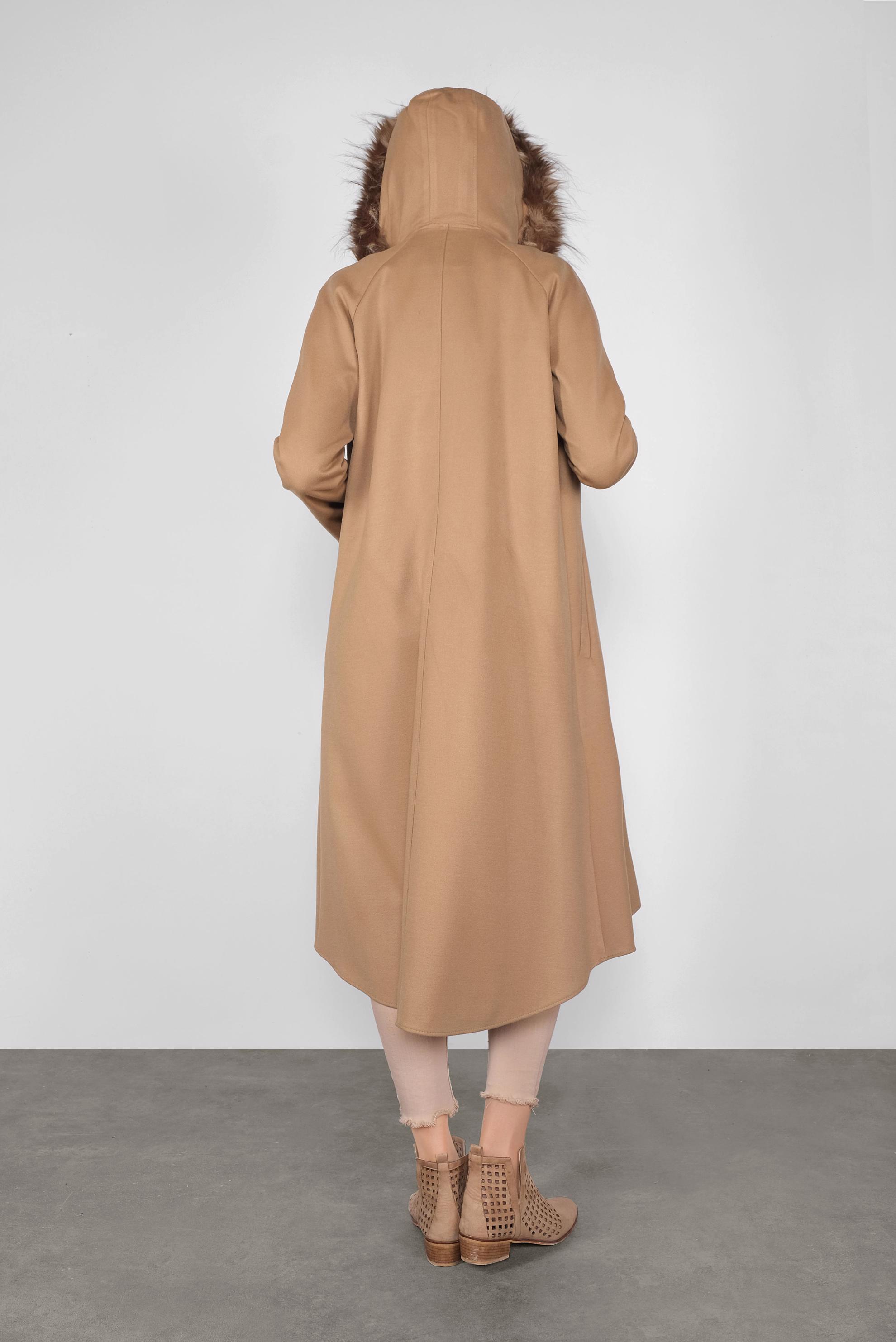 Tesettür giyim KAHVE KAPÜŞONLU KABAN 90084 