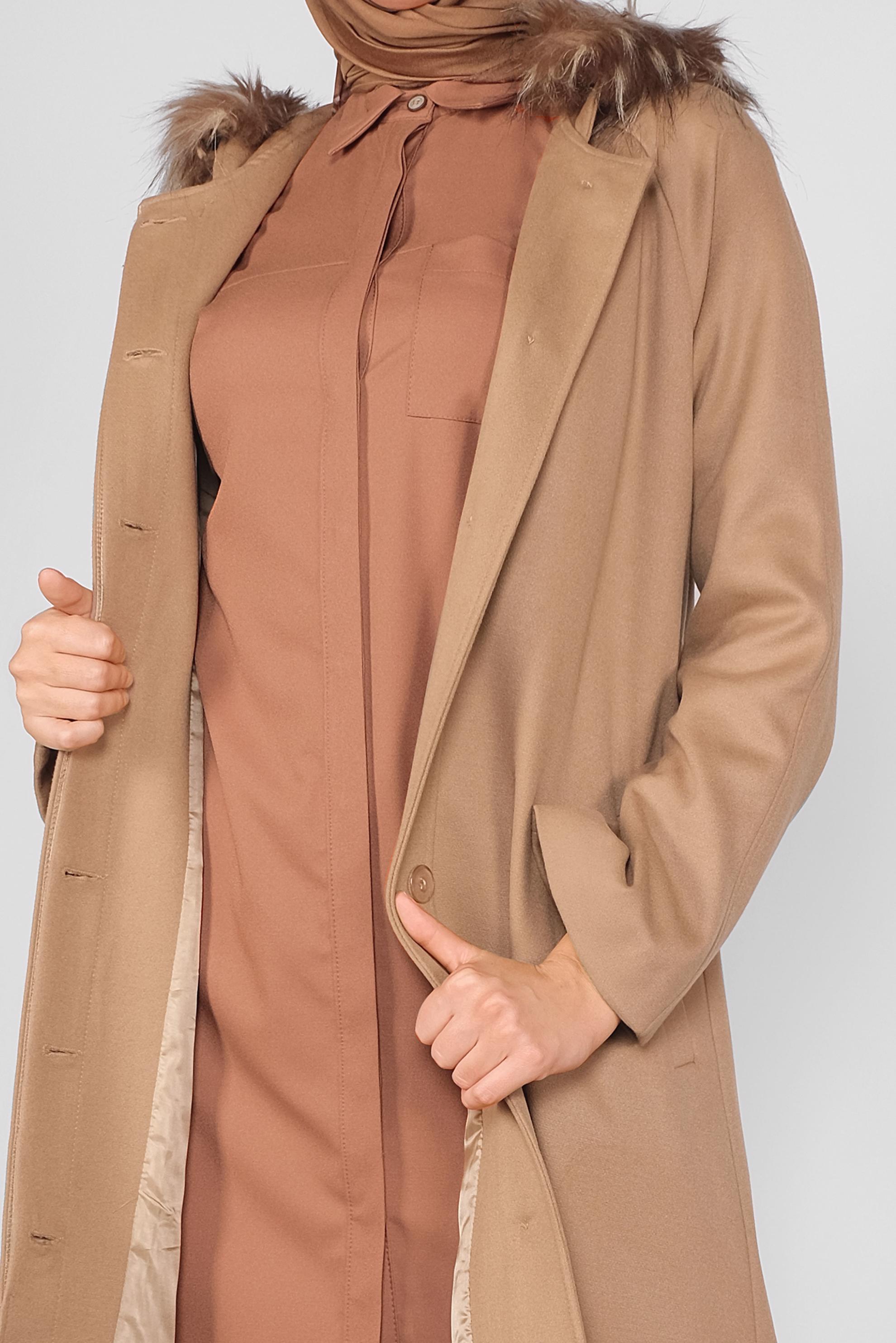 Tesettür giyim KAHVE KAPÜŞONLU KABAN 90084 