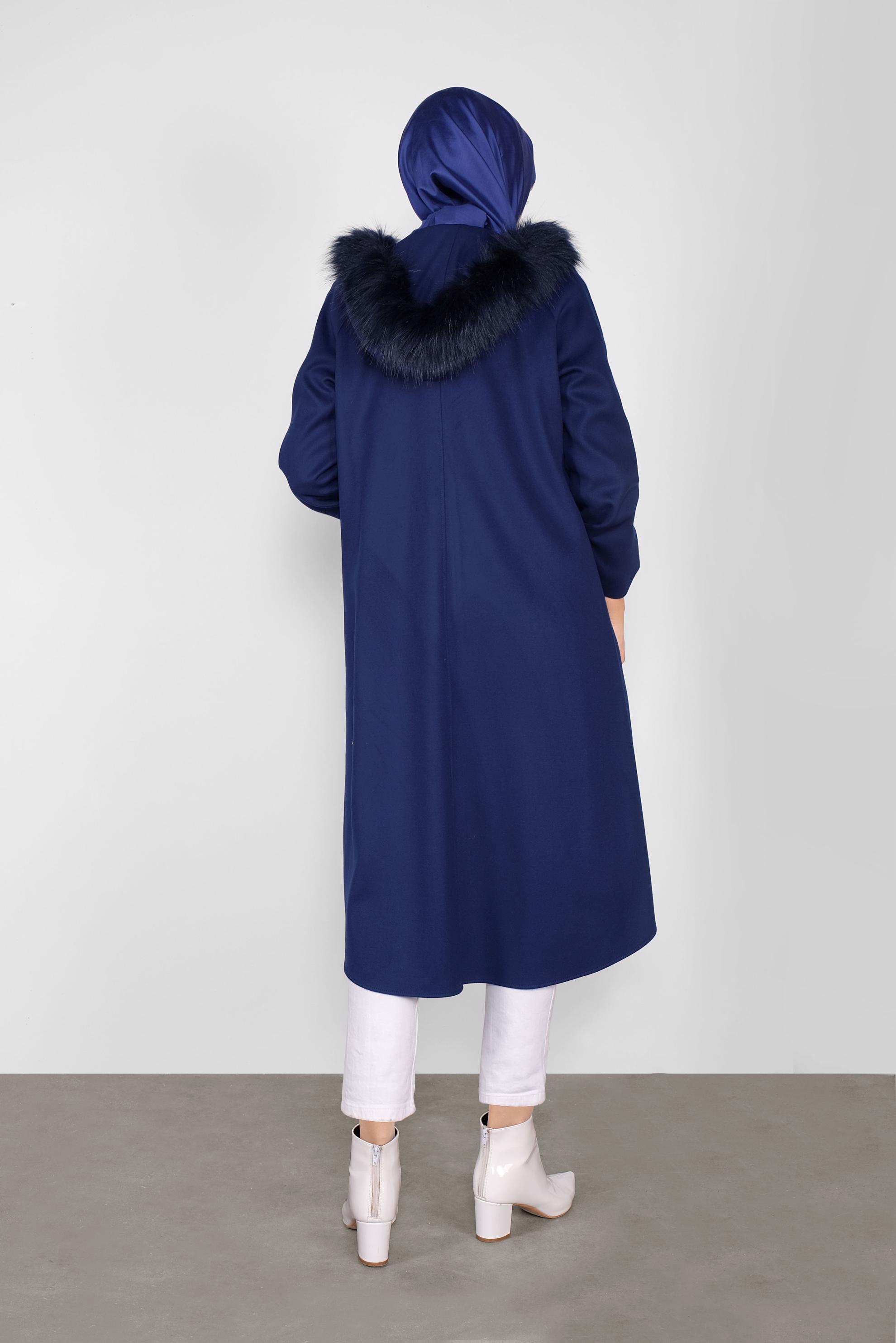 Tesettür giyim LACİVERT KAPÜŞONLU KABAN 90084 