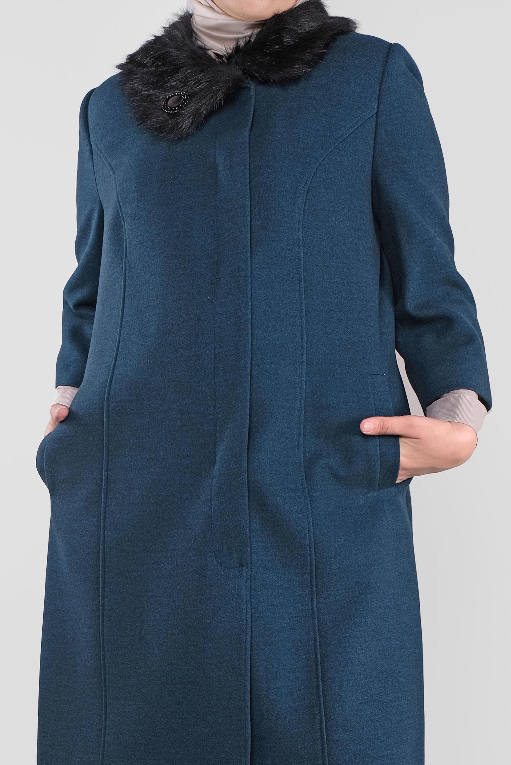 Tesettür giyim MAVİ TRUVAKAR KOL KÜRKLÜ KABAN 90086 