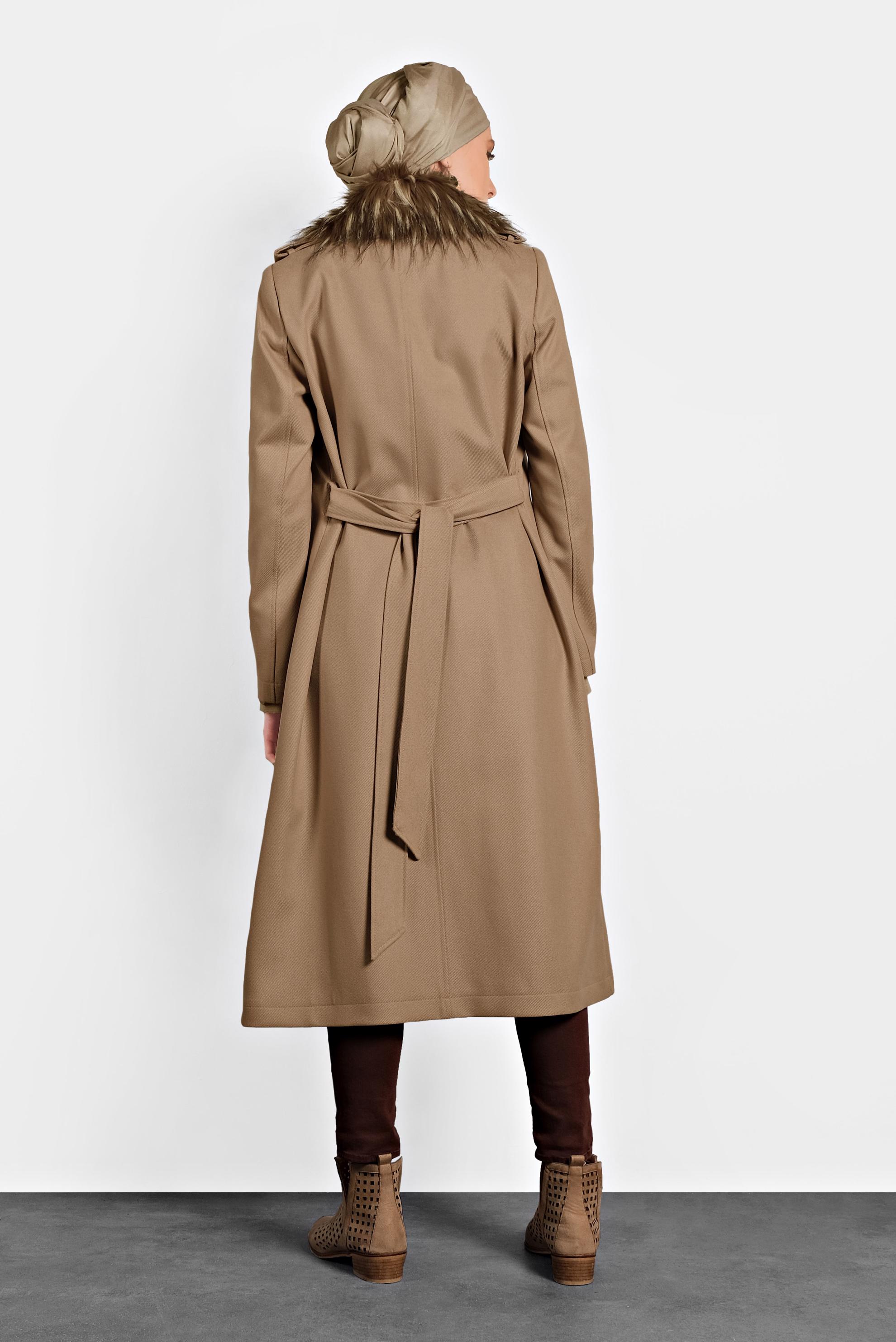 Tesettür giyim KAHVE KUŞAKLI DÜĞMELİ KABAN 90087 