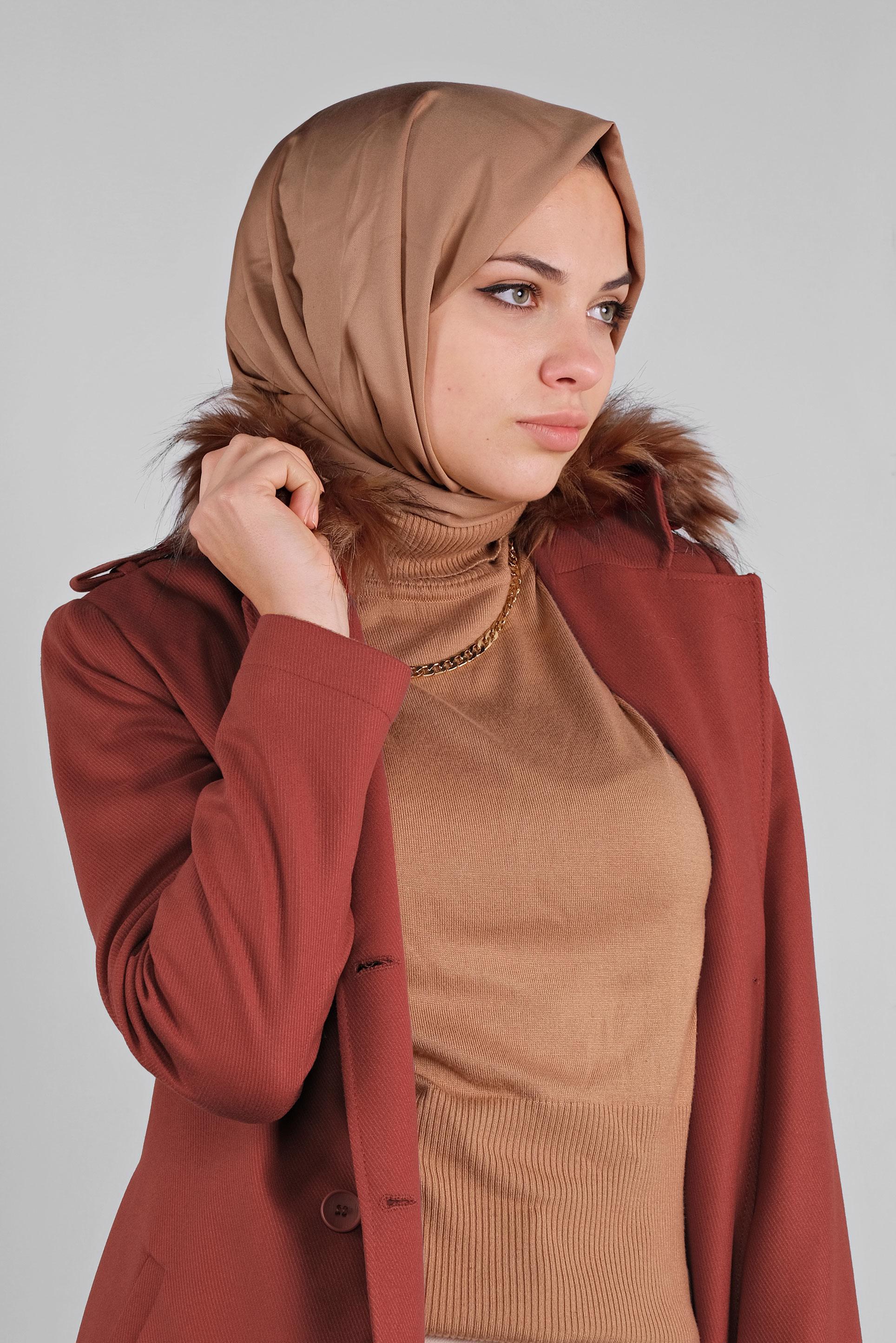 Tesettür giyim TURUNCU KUŞAKLI DÜĞMELİ KABAN 90087 