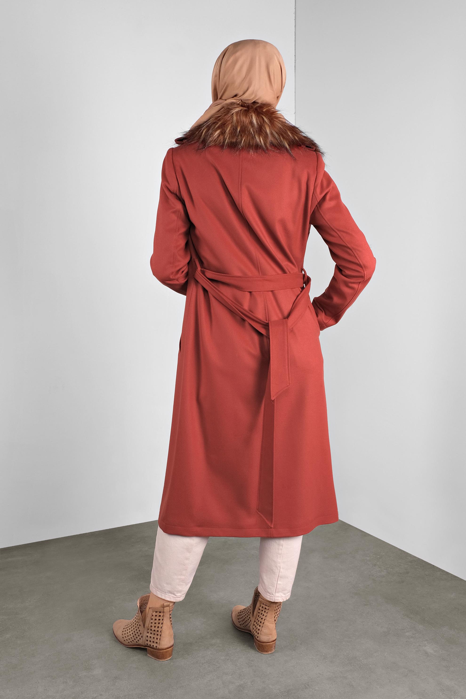 Tesettür giyim TURUNCU KUŞAKLI DÜĞMELİ KABAN 90087 