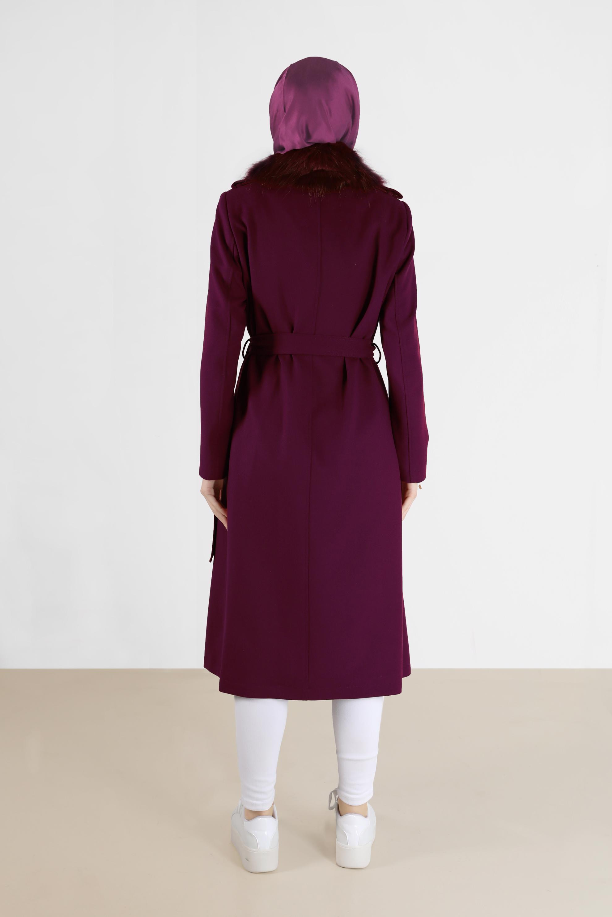 Tesettür giyim MOR KUŞAKLI DÜĞMELİ KABAN 90087 